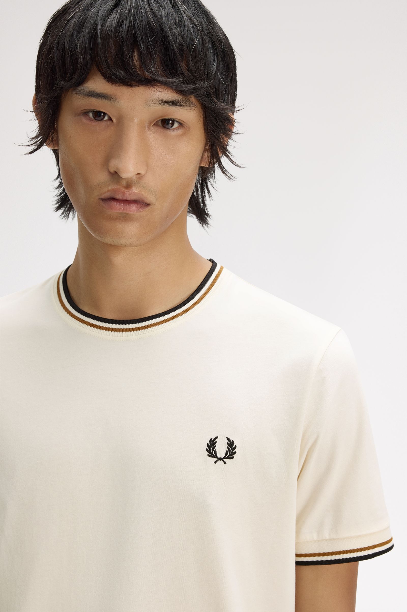 Fred Perry Twin Tipped T-Shirt (Ecru/Dark Caramel/Black)
