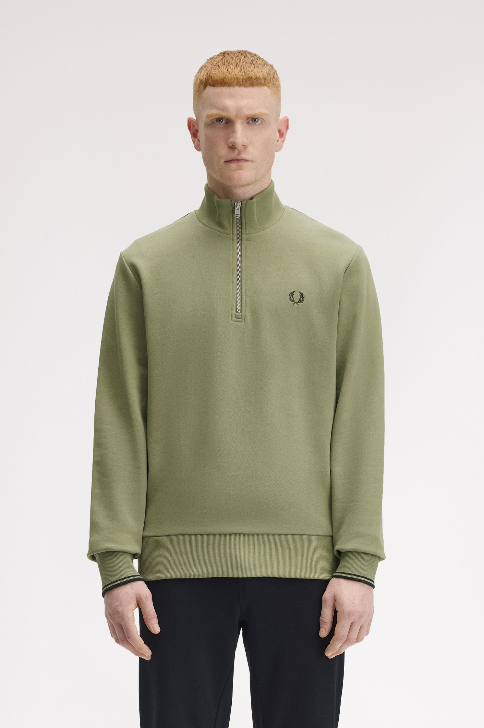Fred Perry Half Zip Sweatshirt in Olive Mint 
