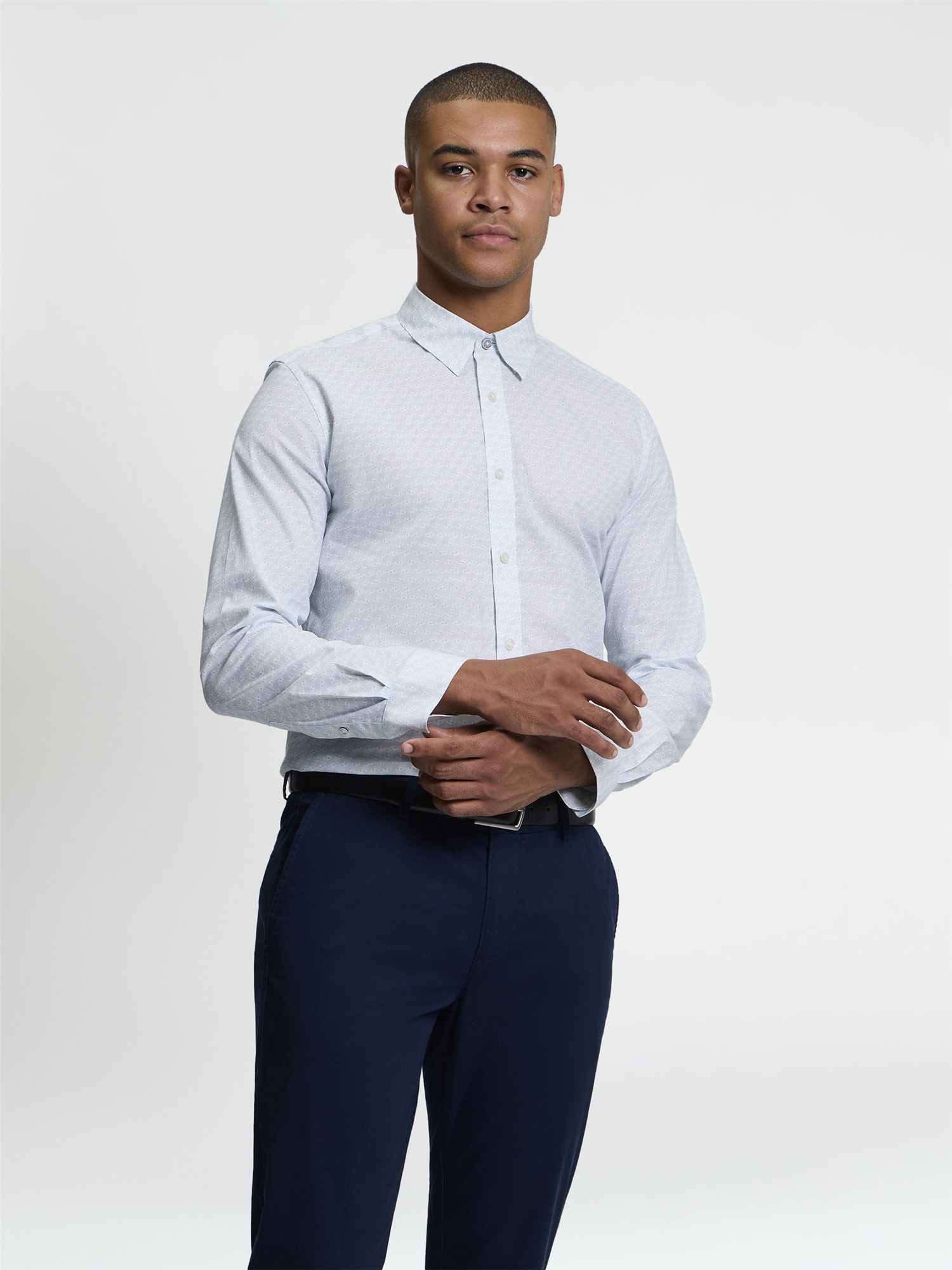 Ben Sherman Long Sleeve Optic Geo Print Shirt (Snow White)