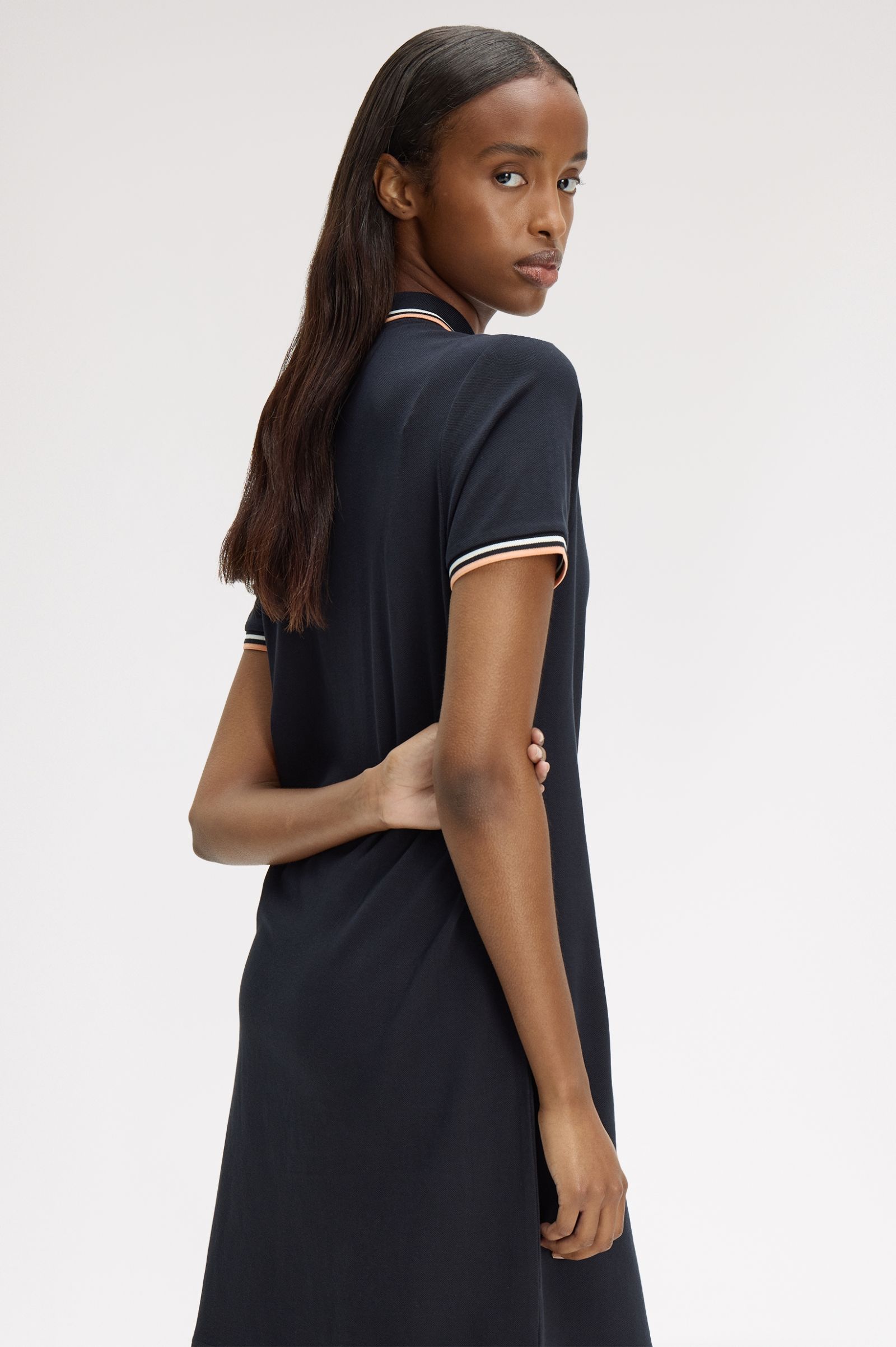 Fred Perry Twin Tipped Shirt Dress (Navy/Snow White/Peach)