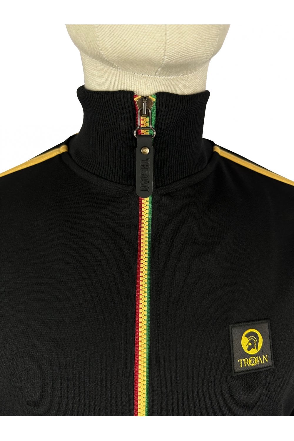 Trojan Contrast zip Track Jacket in Black