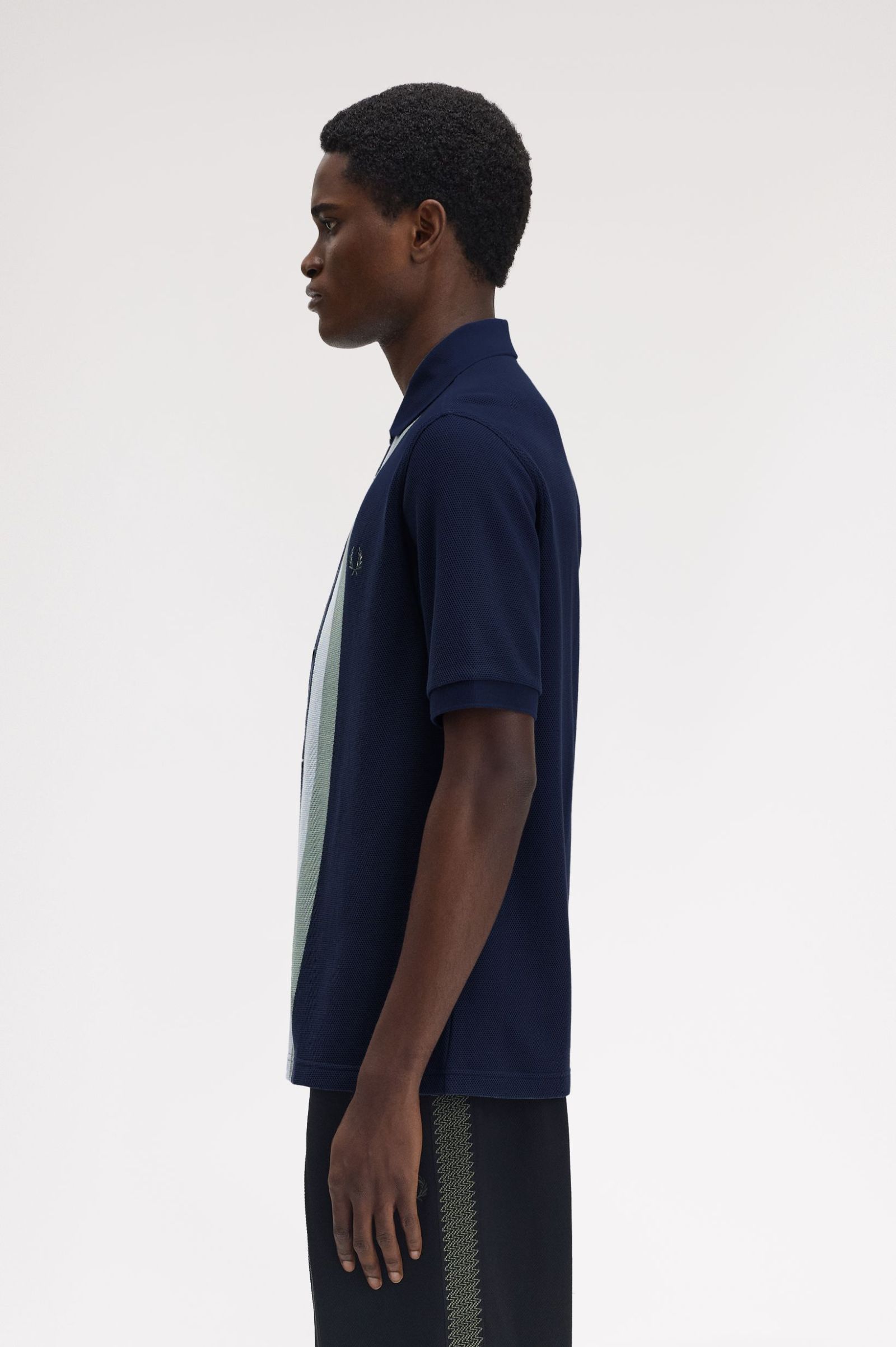 Fred Perry Panelled Button through Polo Shirt (Dark Airforce)