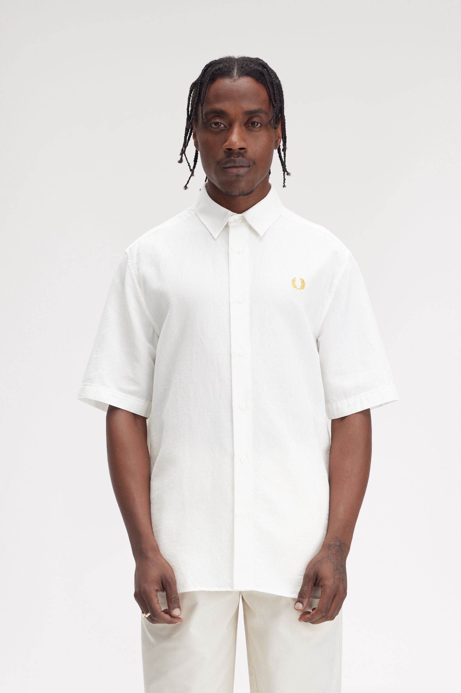 Fred Perry Textured Seersucker Shirt in Snowwhite 