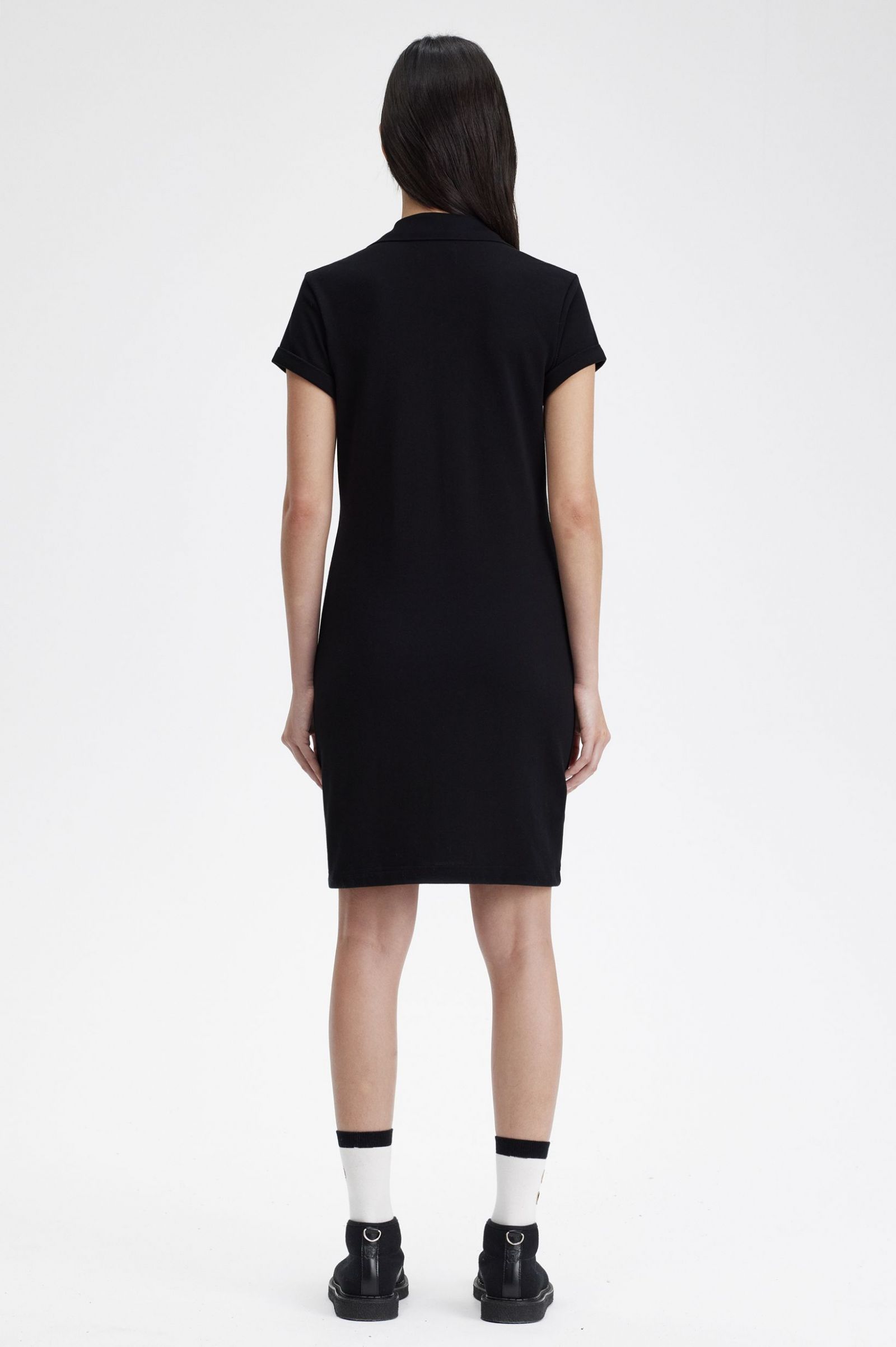 Fred Perry Button Through Pique Shirt Dress in Black