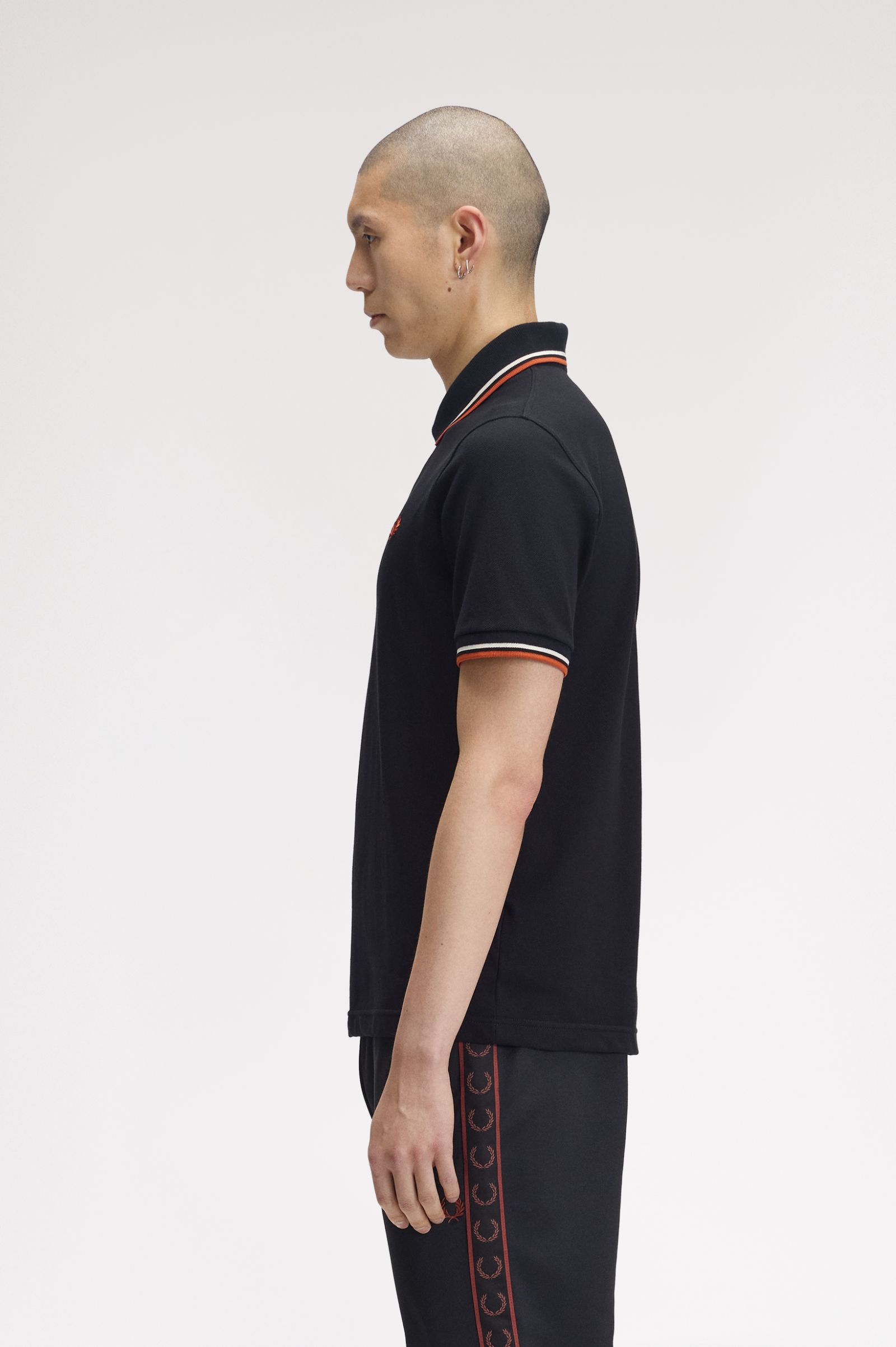 Fred Perry Made in England M12 Twin Tipped Polo Shirt (Black/Tramline White/Summer Clay)