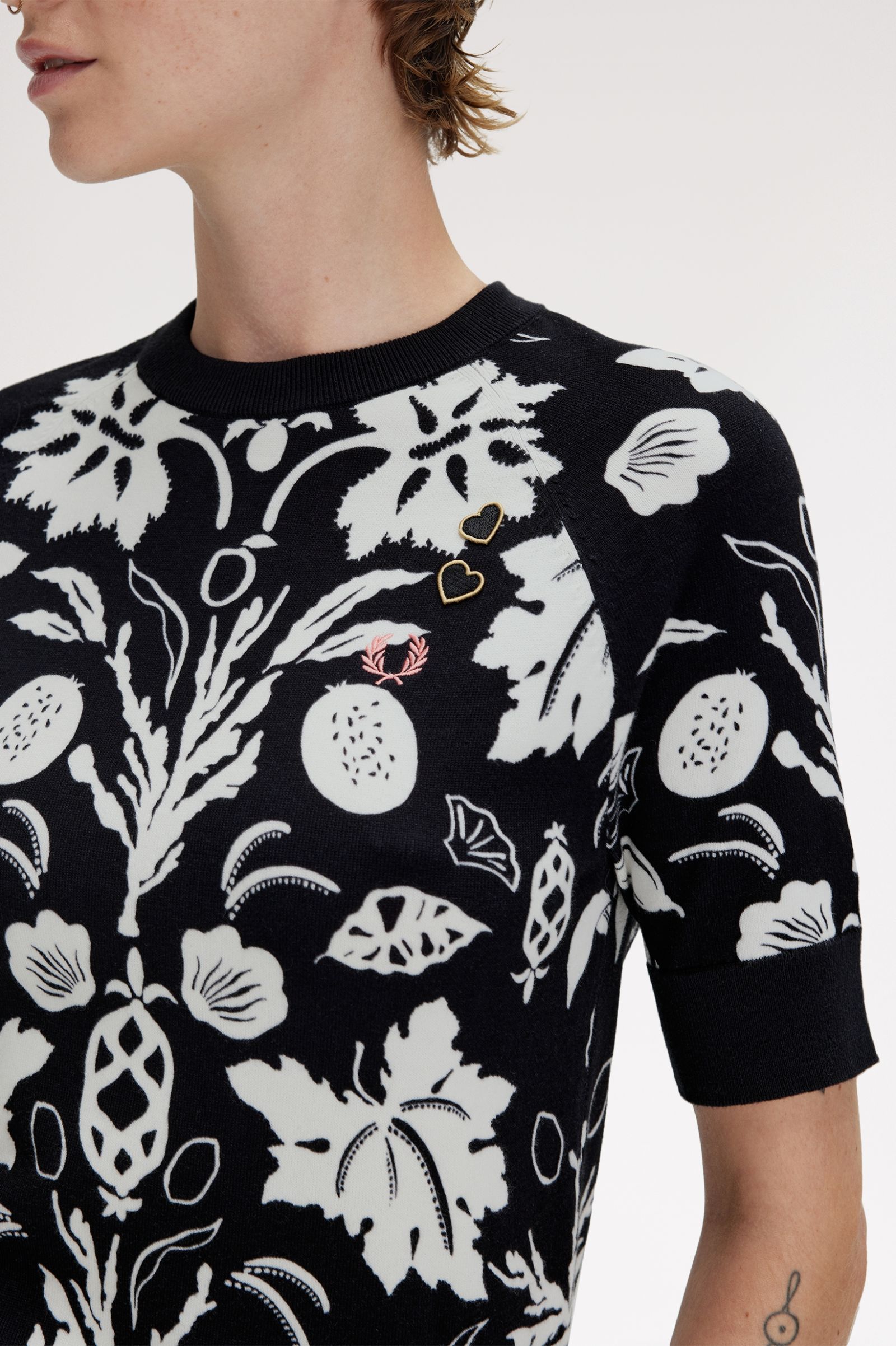 Fred Perry Amy Winehouse Printed Knitted Top in Black 