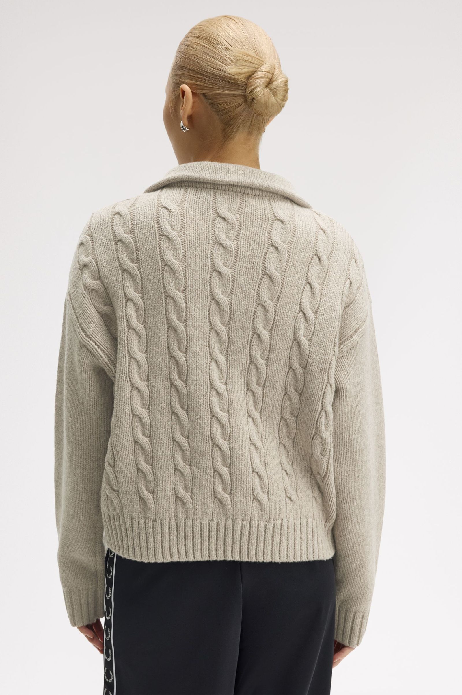 Fred Perry Half Zip Cable Knit Jumper (Warm Oat Marl)