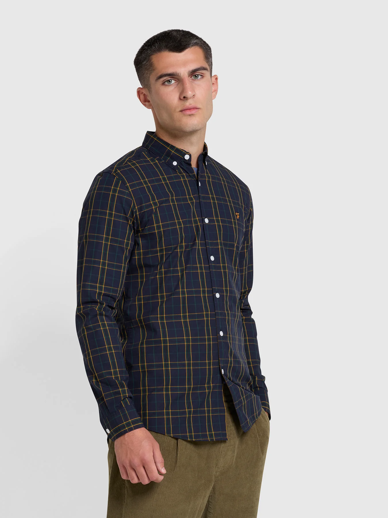 Farah Yorke Slim Fit Organic Cotton Check Long Sleeve Shirt In River Bed  