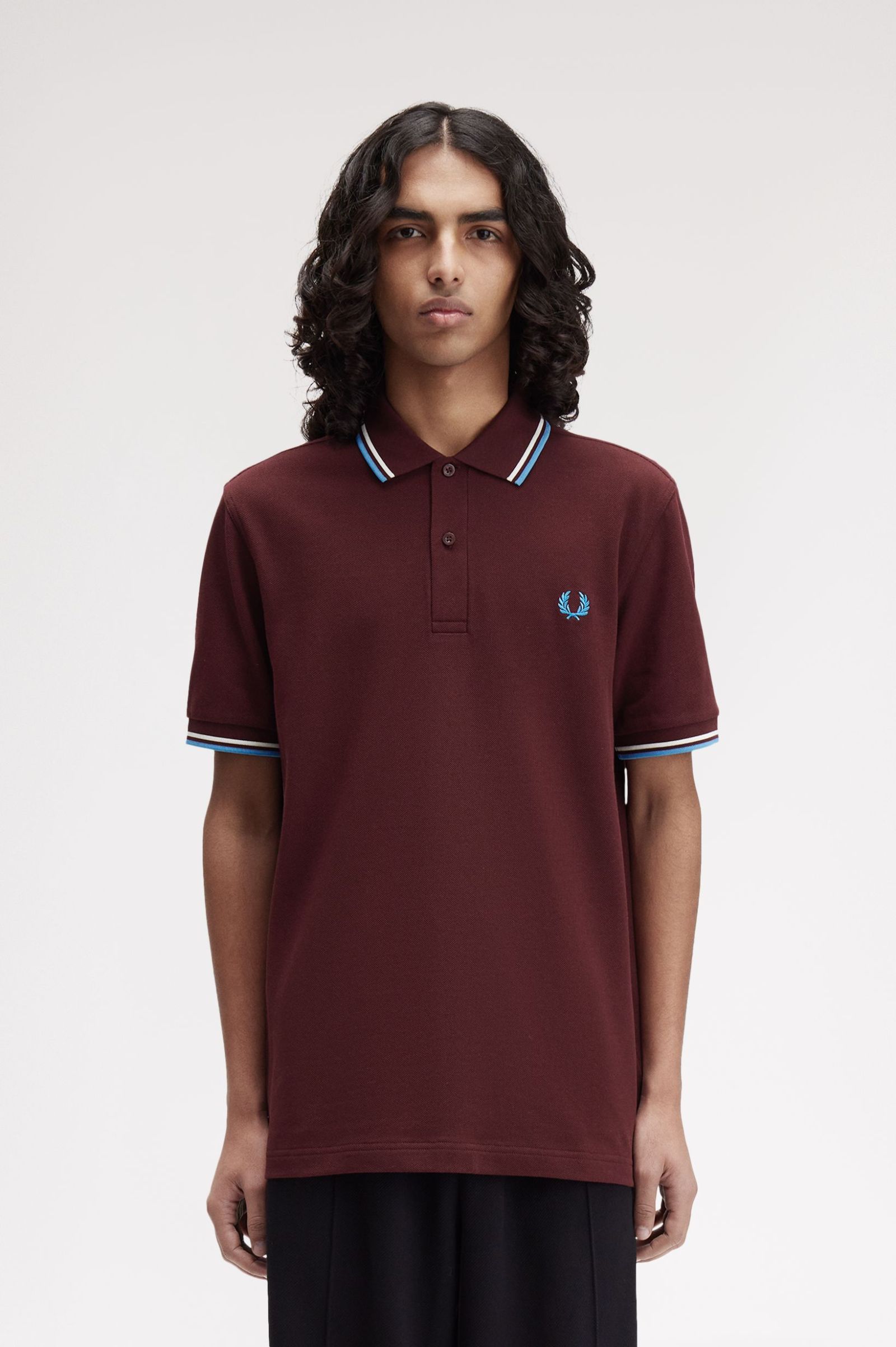 Fred Perry Twin Tipped Shirt in Oxblood/ Ecru/ Court Blue