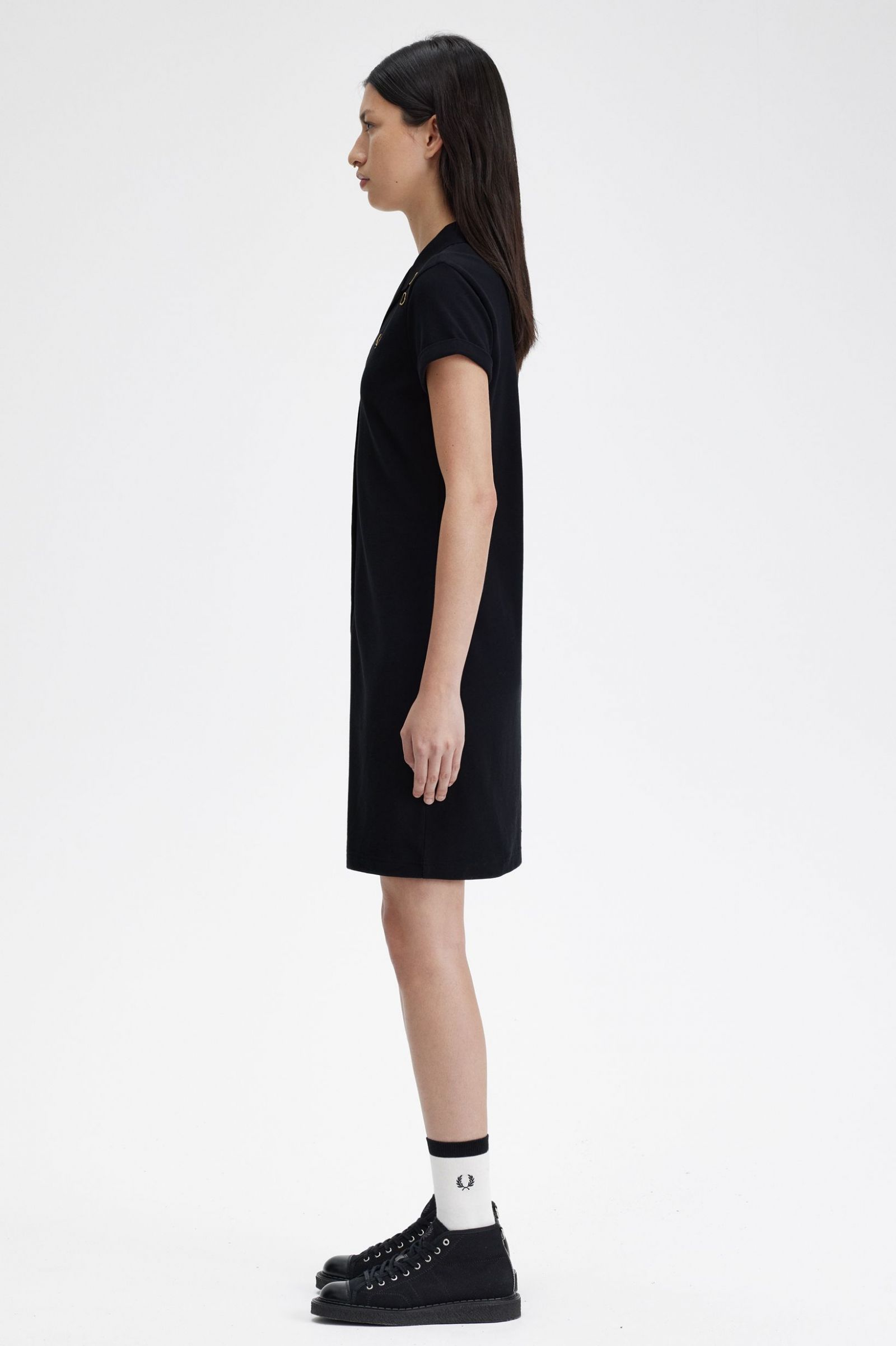 Fred Perry Button Through Pique Shirt Dress in Black