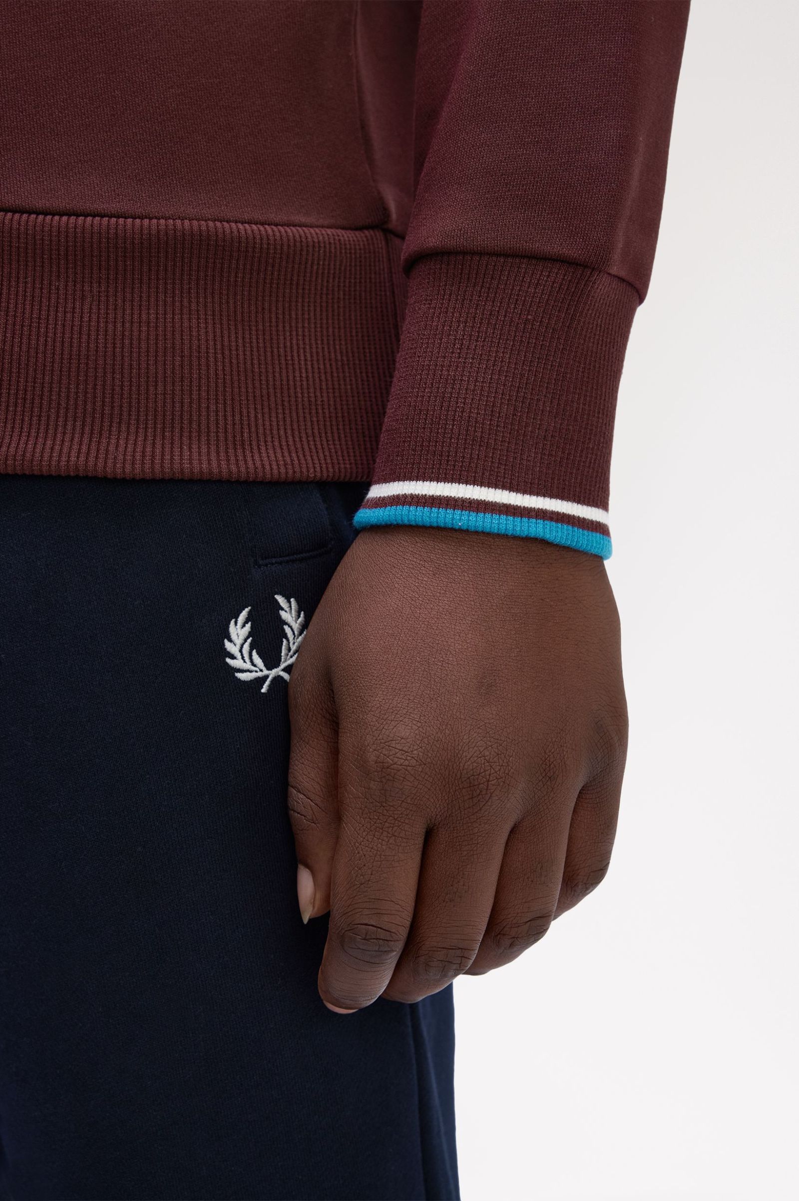 Fred Perry Crew Neck Sweatshirt (Oxblood/Ecru/Courtblue)