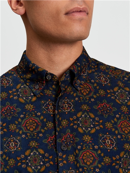 Ben Sherman Foulard Print Cord  Shirt (Khaki)