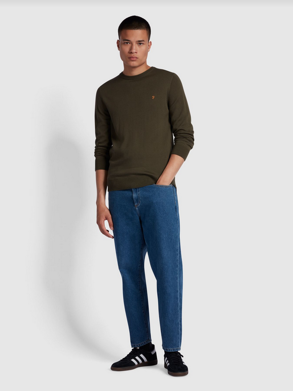Farah Mullen Merino Wool Crew Neck in Evergreen 