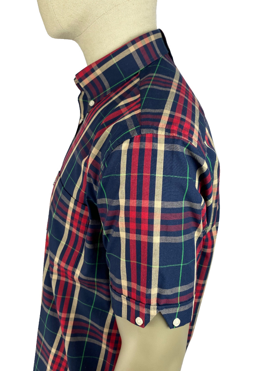 Trojan Check Shirt with free matching pocket square Navy