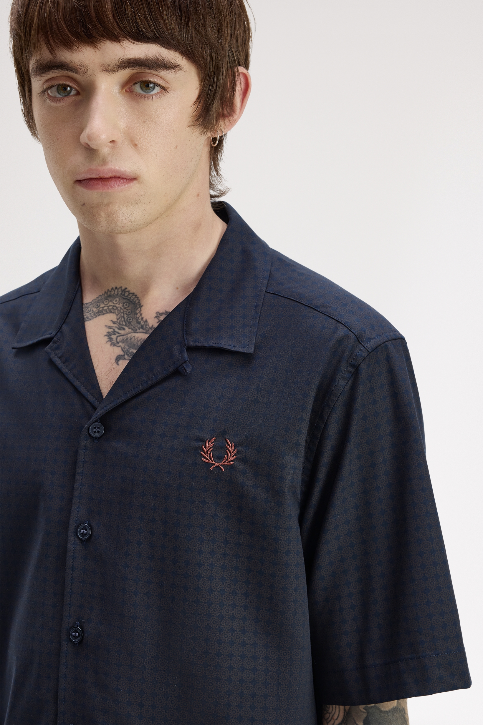 Fred Perry Floral Print Revere Collar Shirt (Navy)