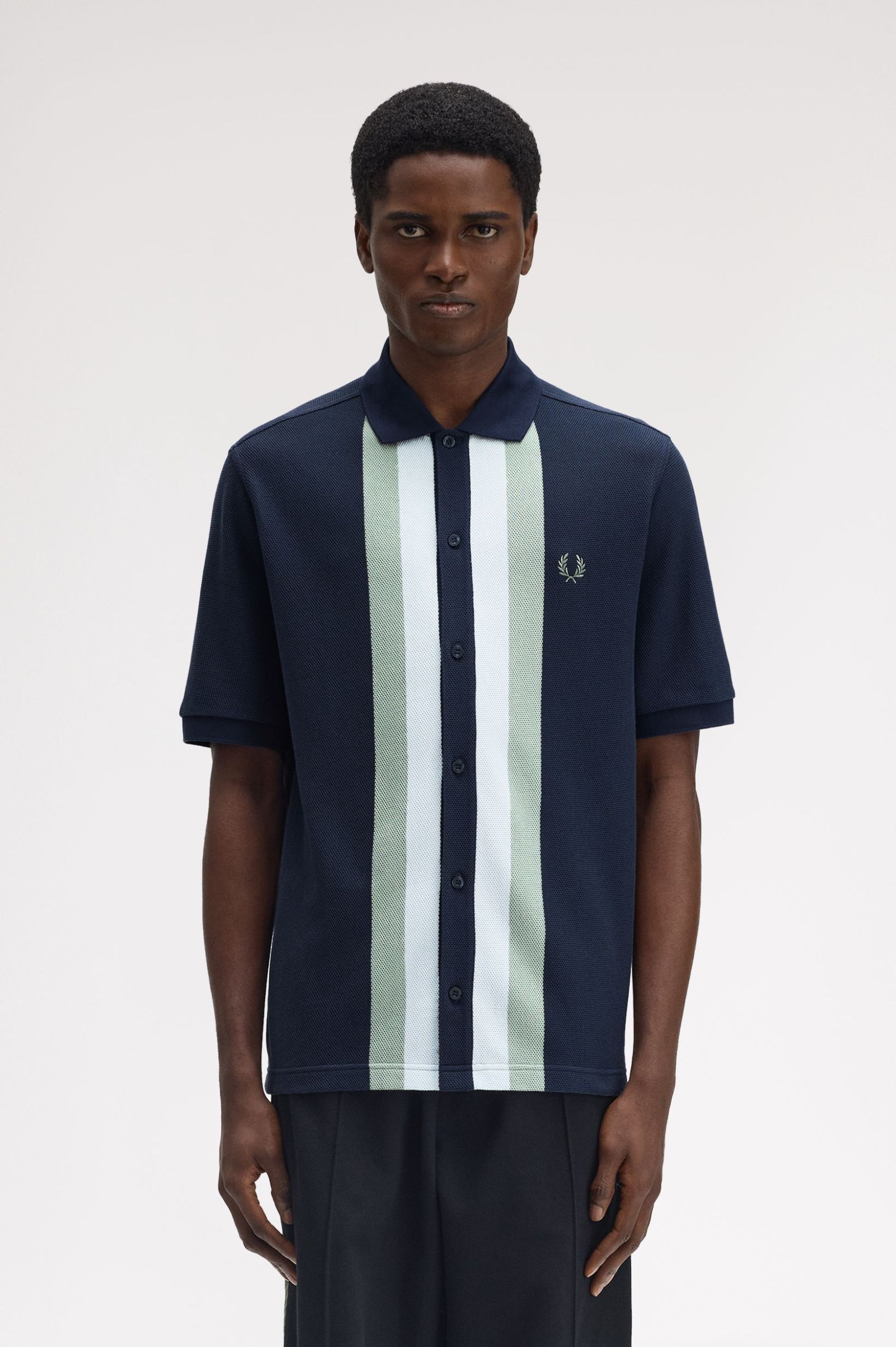 Fred Perry Panelled Button through Polo Shirt (Dark Airforce)