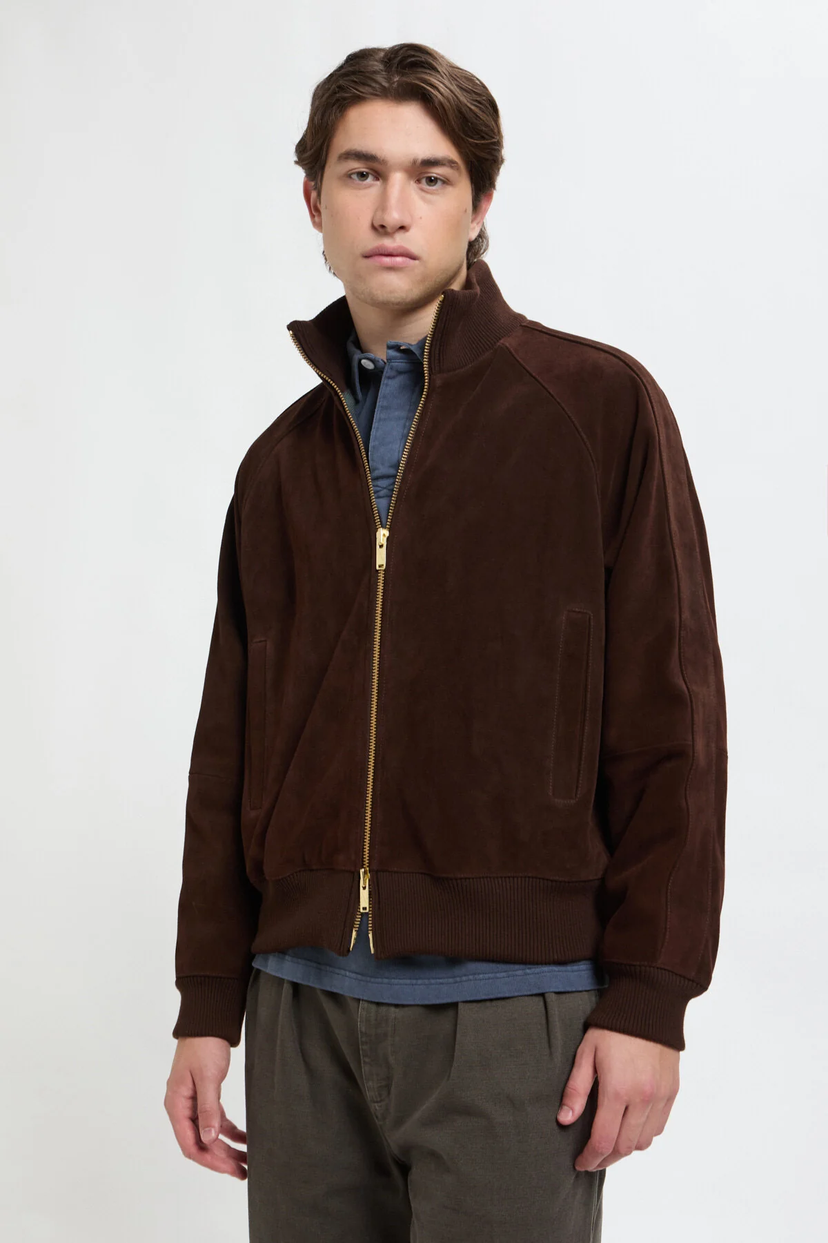 Baracuta Roughout Suede Track Jacket (Chocolate)