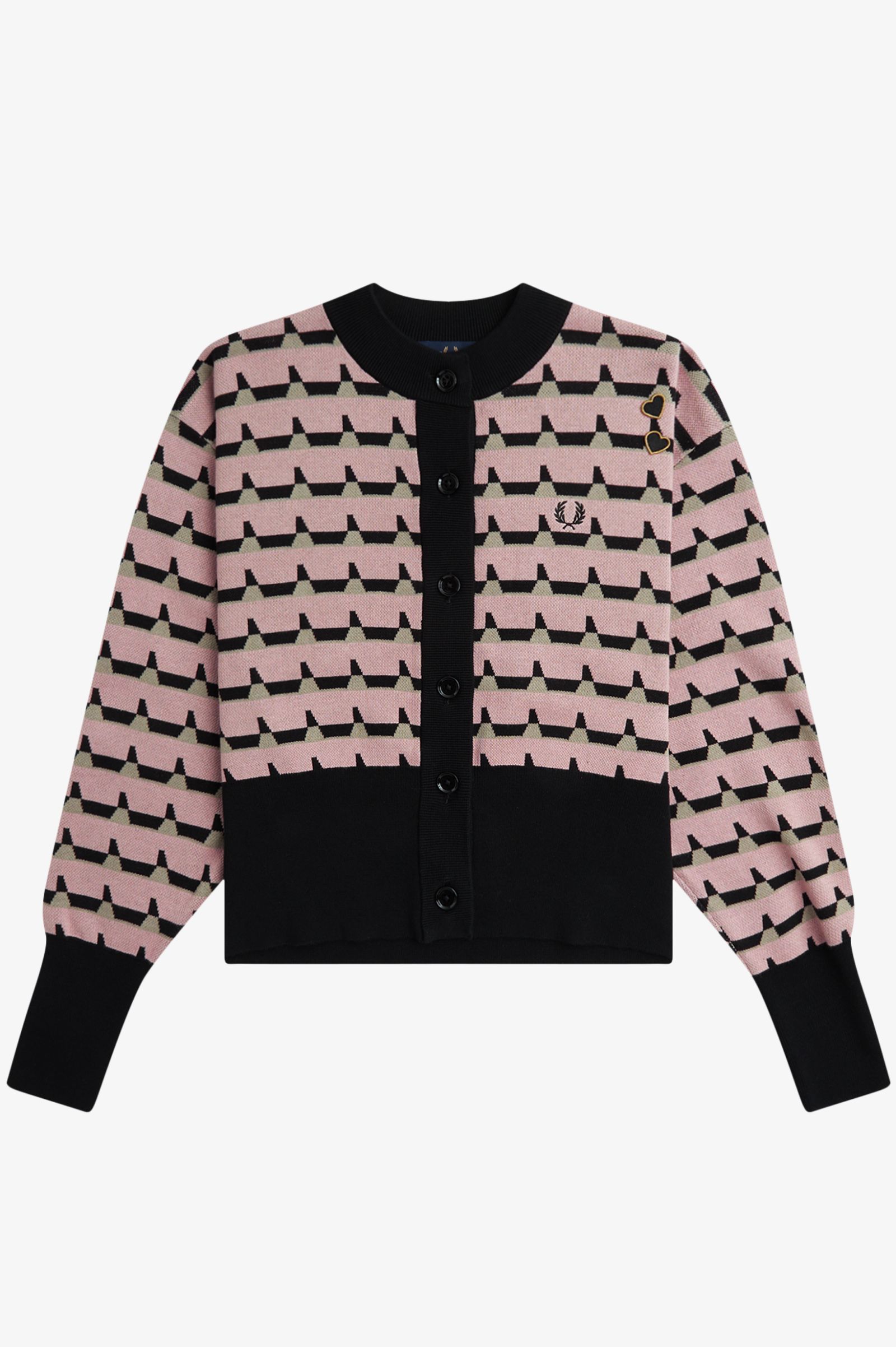 Fred Perry Amy Winehouse Jacquard Knit Cardigan in Dusty Rose Pink