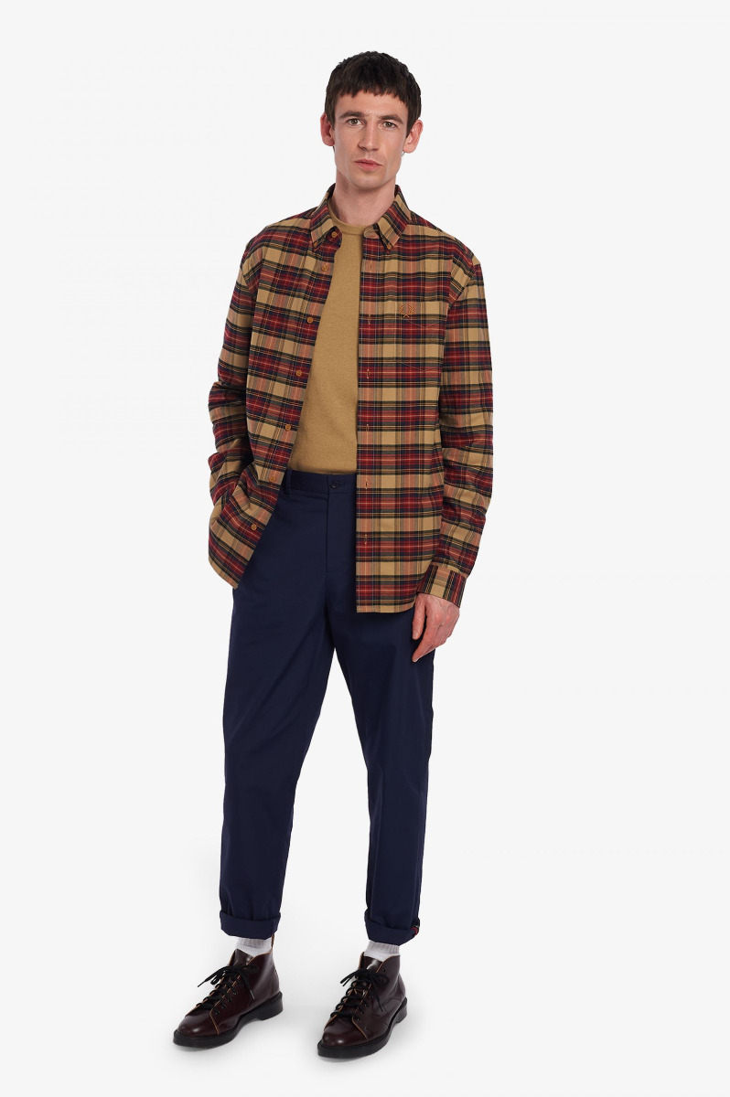 Fred Perry Hemd Tonal Tartan Warm Stone-XXL