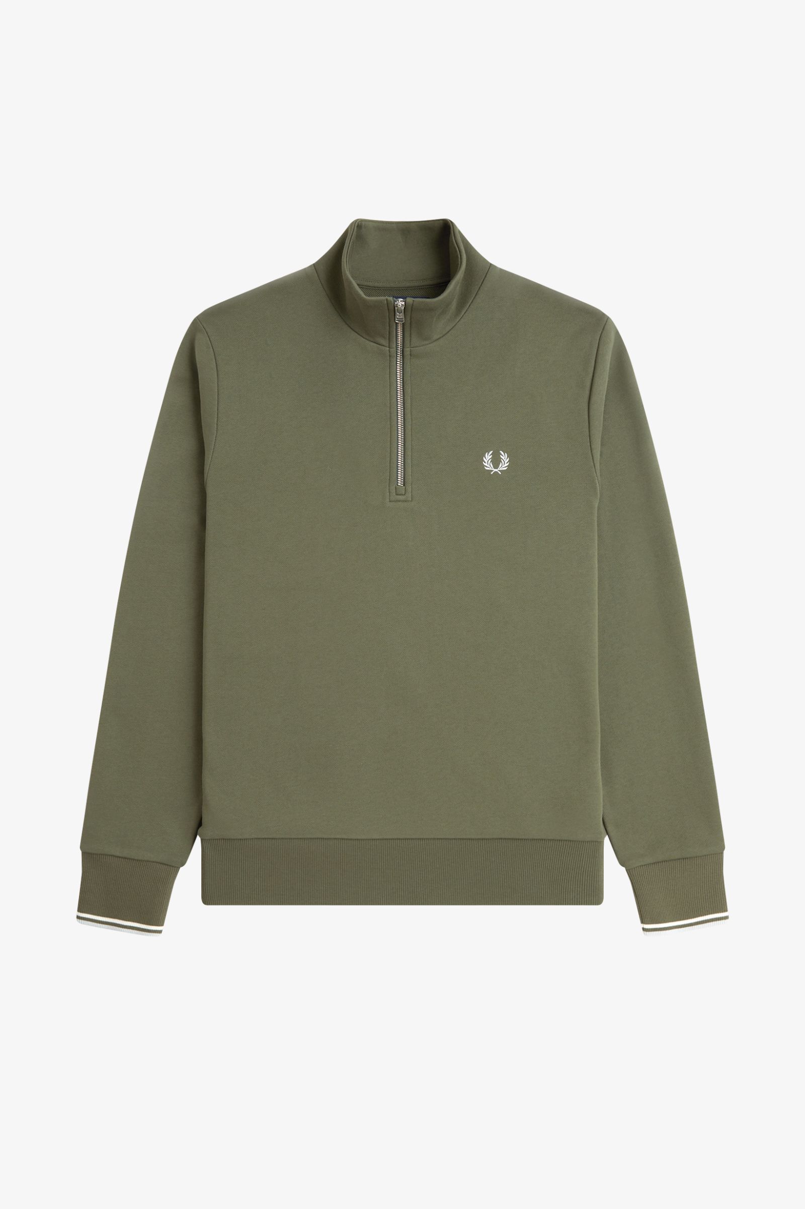 Fred Perry Half Zip Sweatshirt (Laurel Wreath Green/Ecru/Dusk Blue)