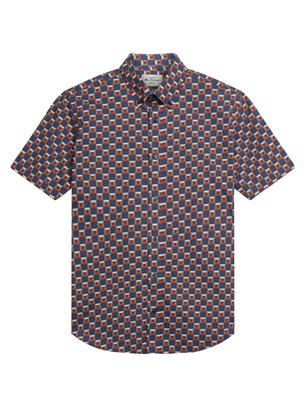 Ben Sherman Short Sleeve Retro Geo Print Shirt (Twilight Denim)