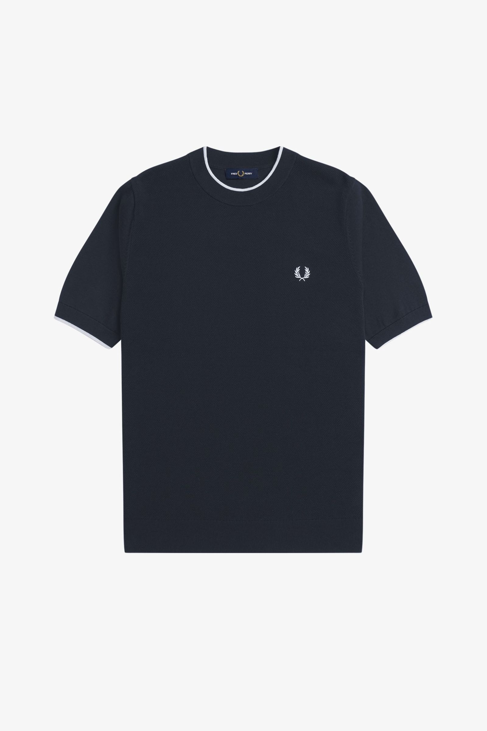 Fred Perry Texture Front Knitted T-Shirt in Navy 