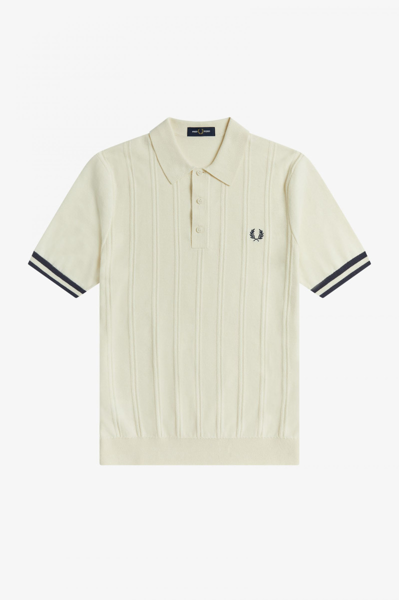 Fred Perry Tipping Texture Knitted Shirt Ecru