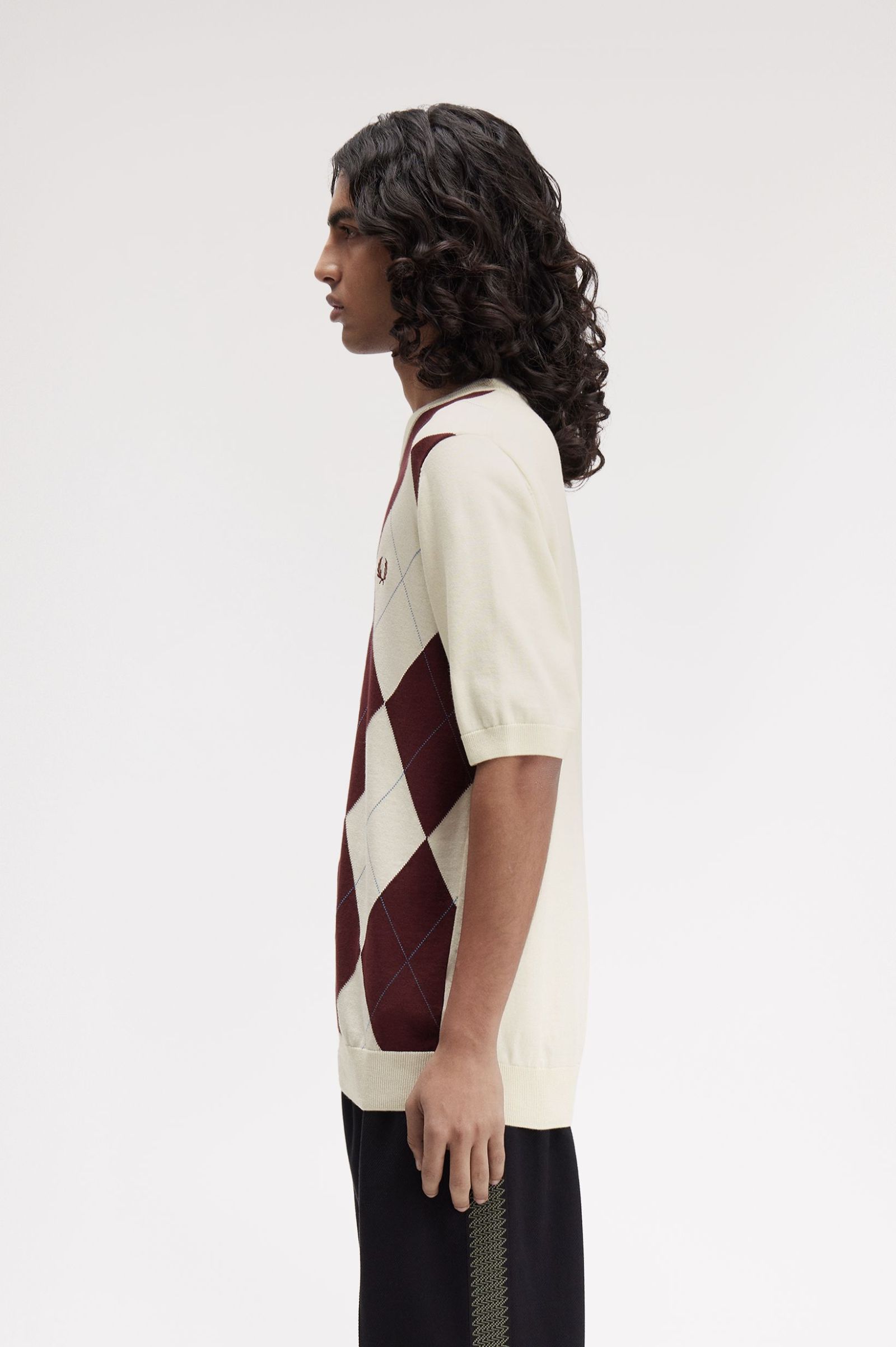 Fred Perry Argyle Knitted T-Shirt (Ecru)