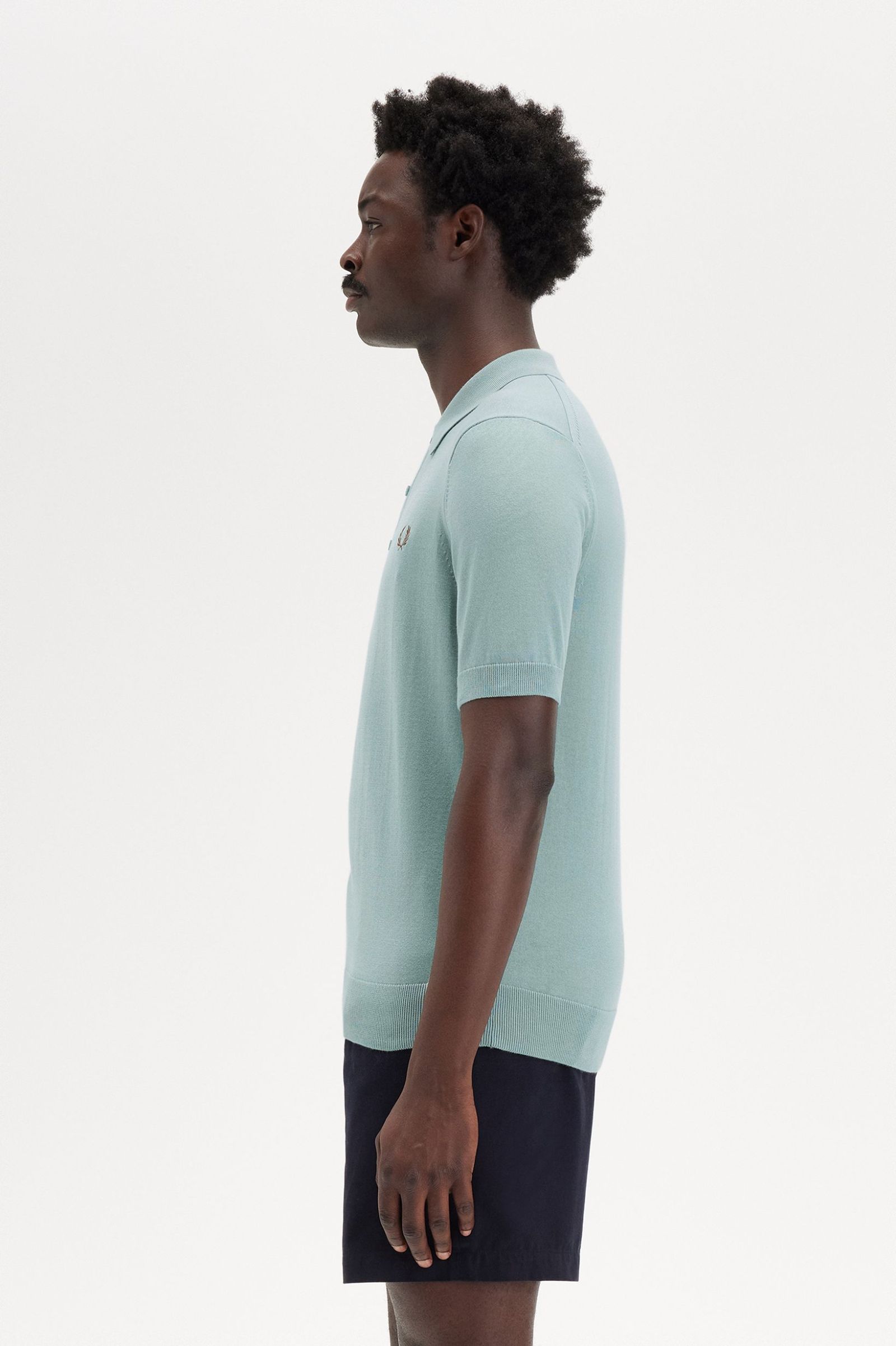 Fred Perry  Cotton Knitted Shirt in Silver Blue