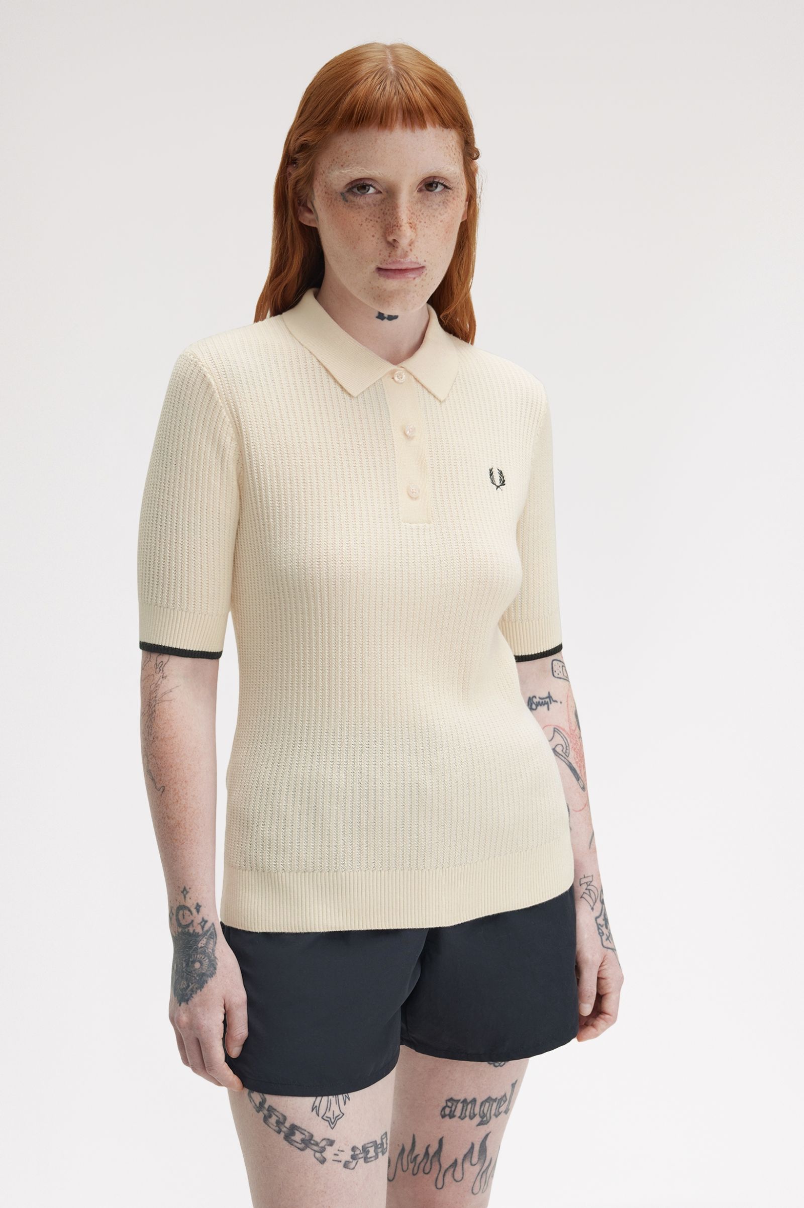 Fred Perry Mesh Knit Polo Shirt in Silky Peach