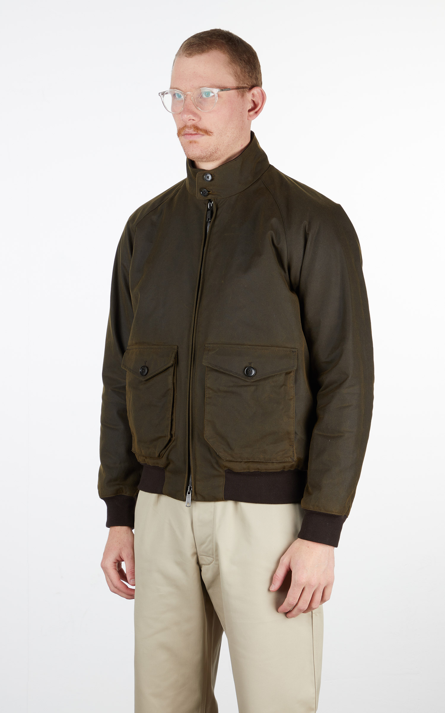 Baracuta G9 AF Waxed Harrington Jacket Pocket in Deep Moss 