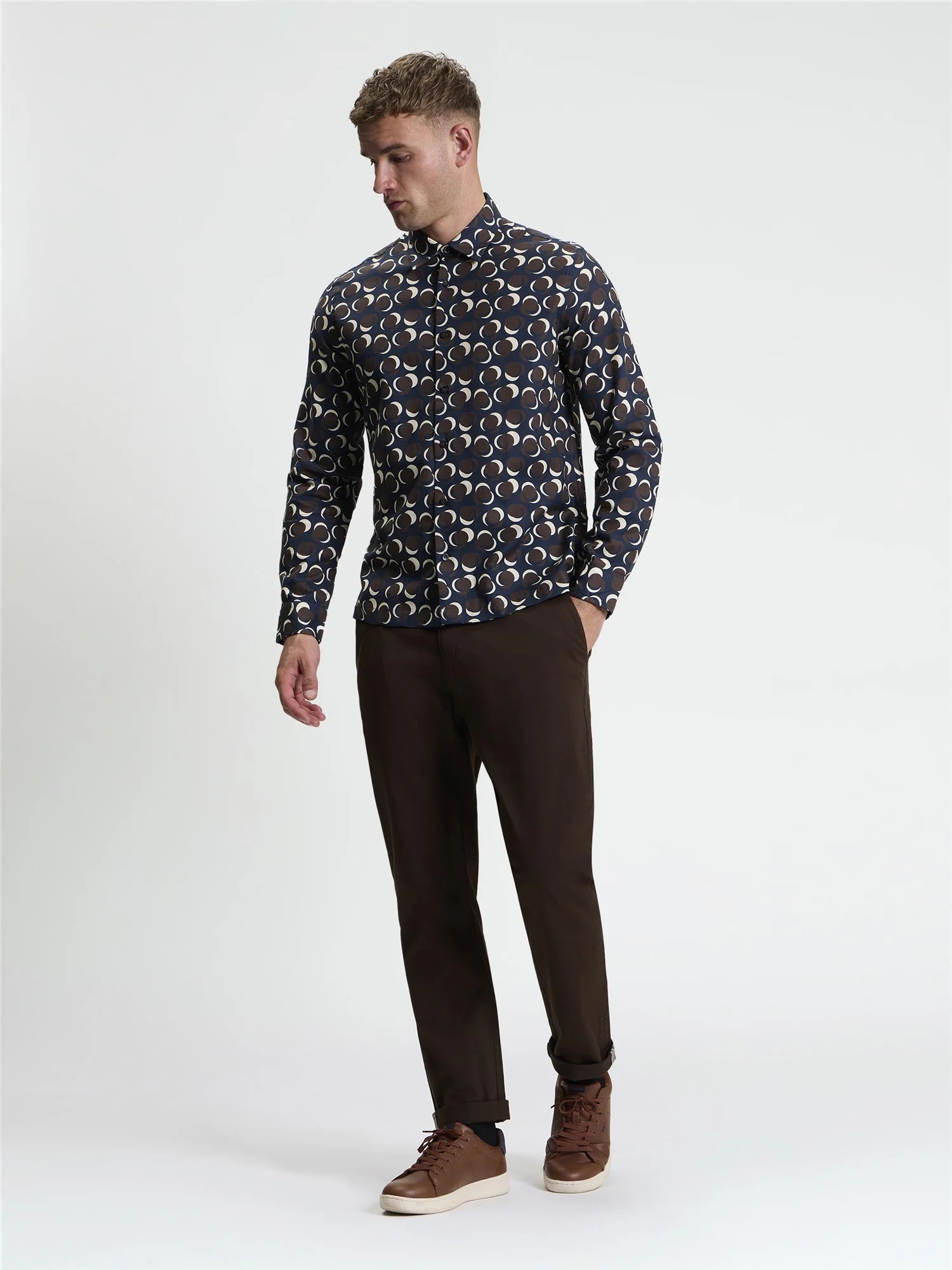 Ben Sherman Long Sleeve Abstract Polka Dot Print Shirt (Dark Navy)