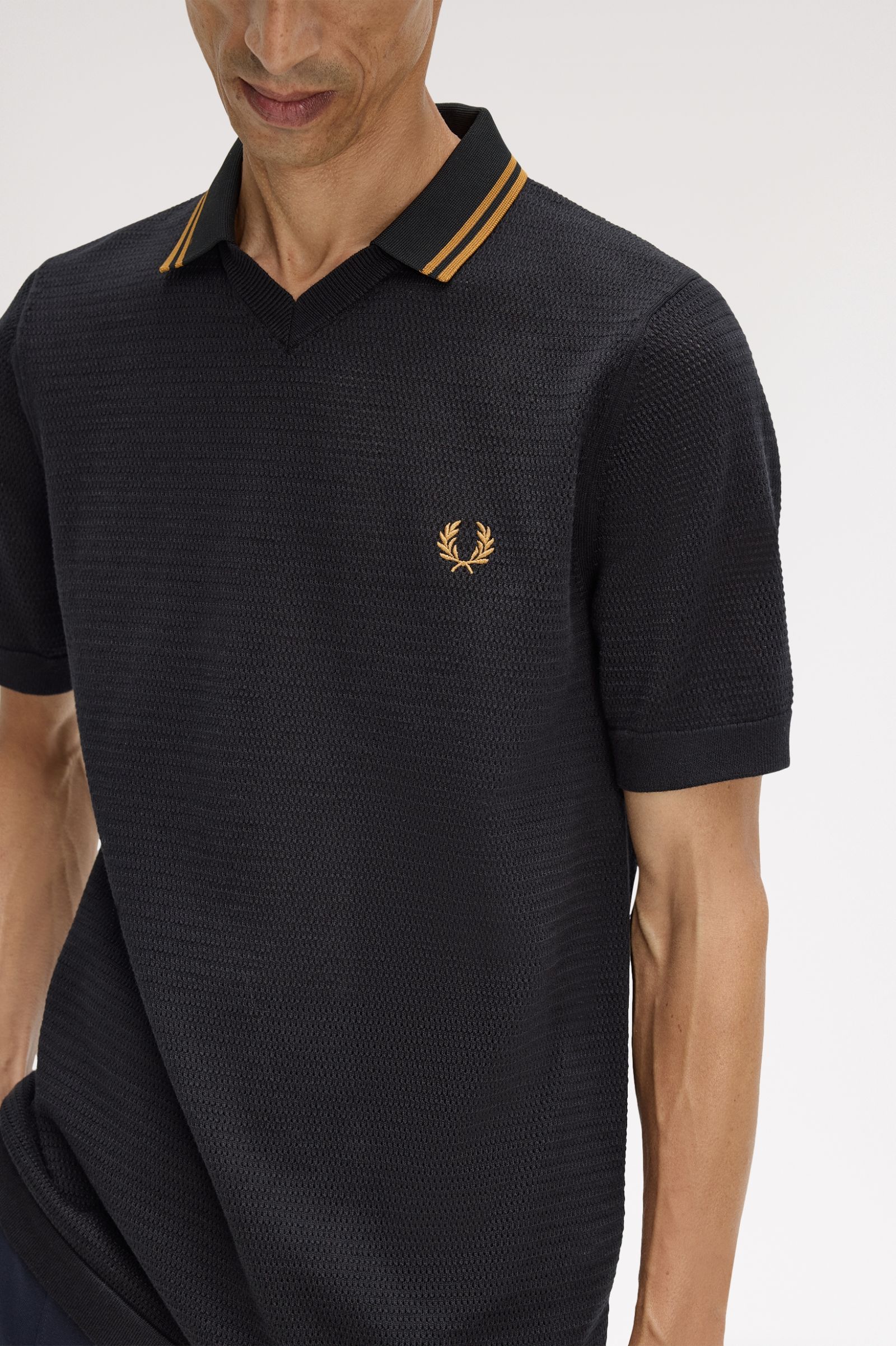 Fred Perry Pointelle Knitted Shirt (Black)