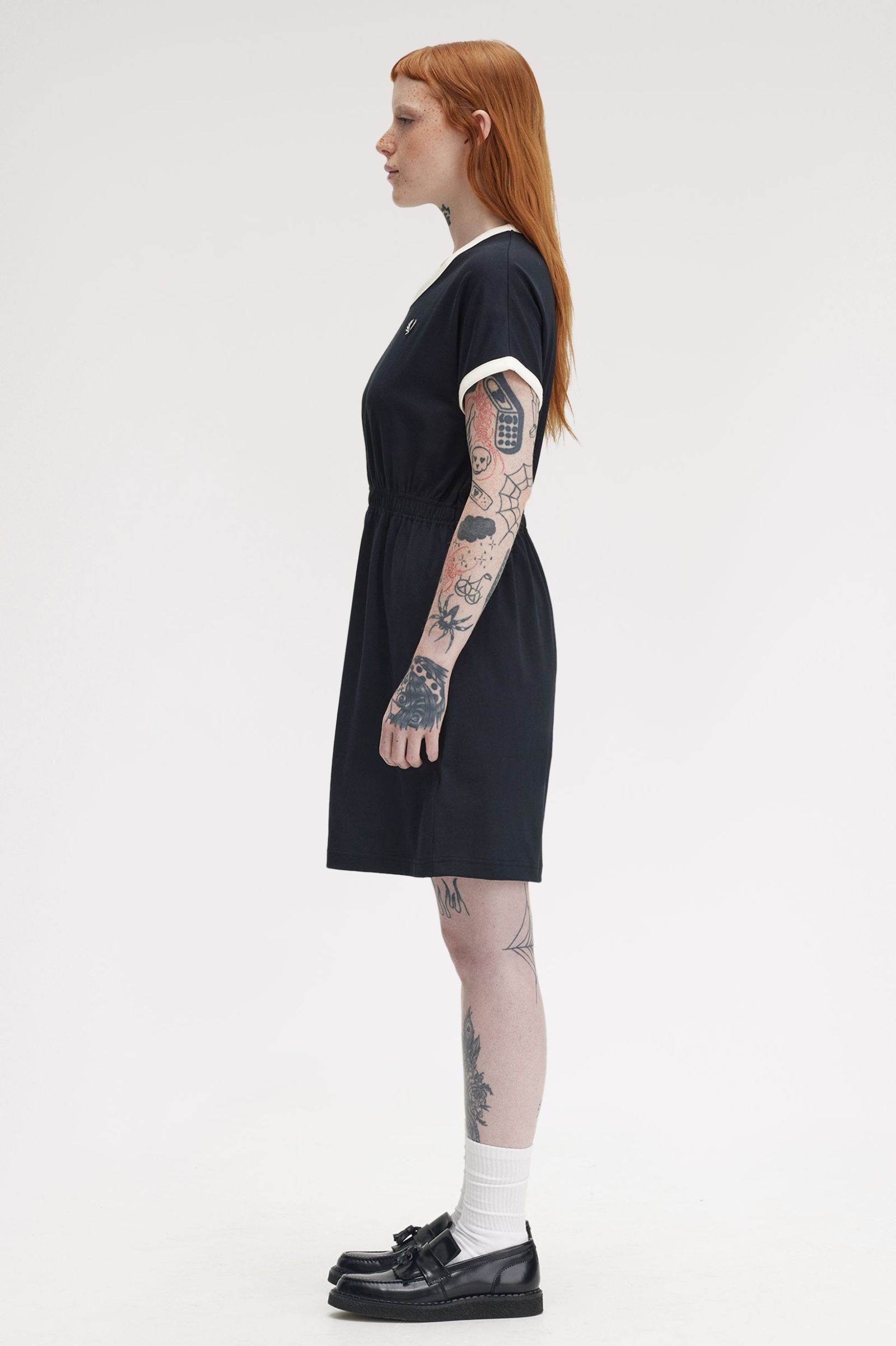 Fred Perry V-Neck Jersey Dress in Navy 