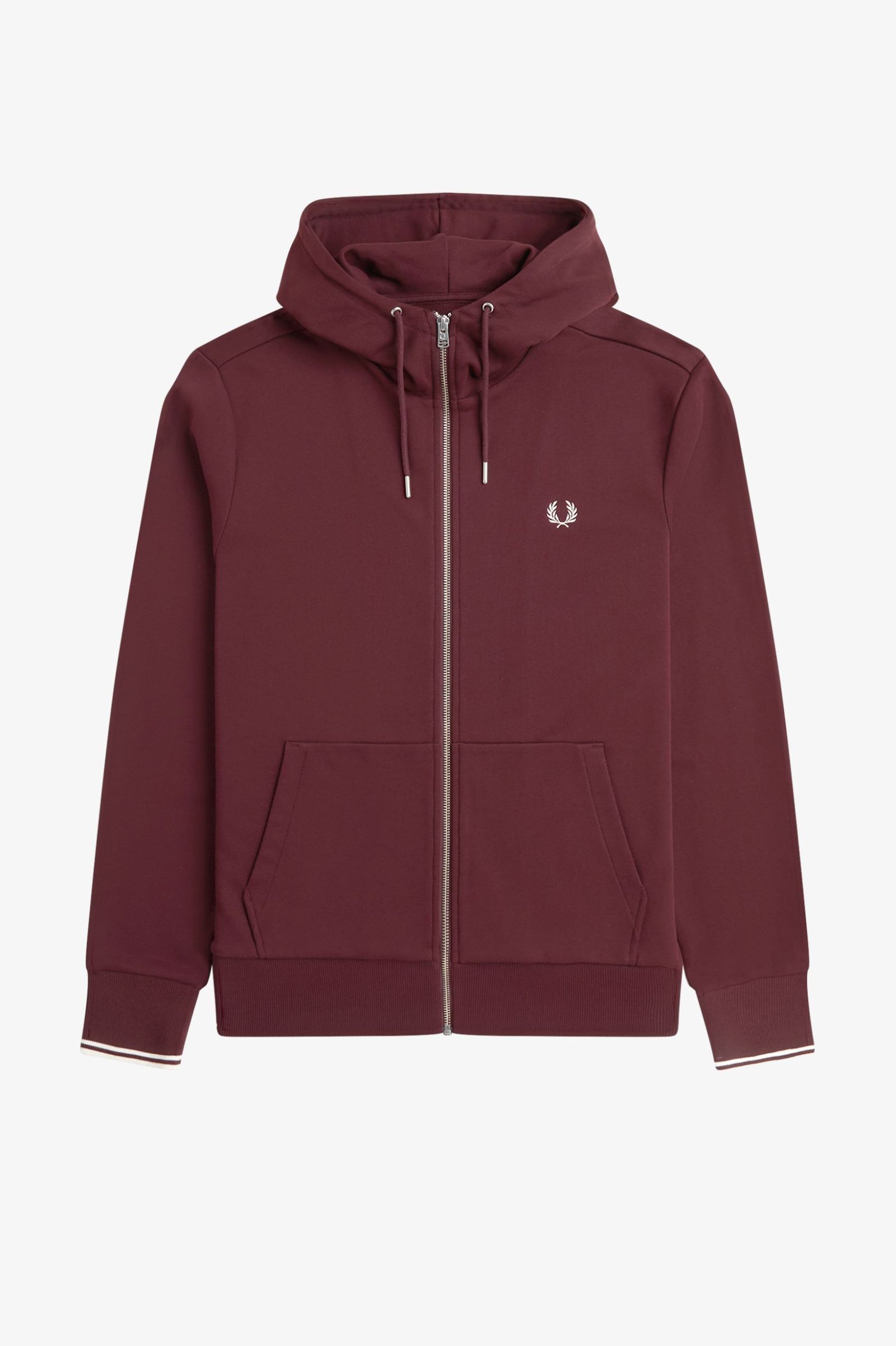 Fred Perry Hooded Zip Through Sweatshirt (Oxblood/Ecru)