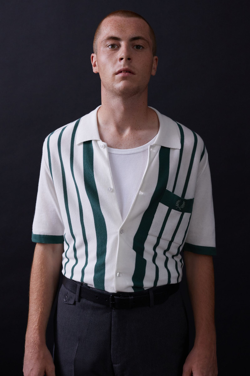 Fred Perry Reissues Striped Button Polo Snow White-XL