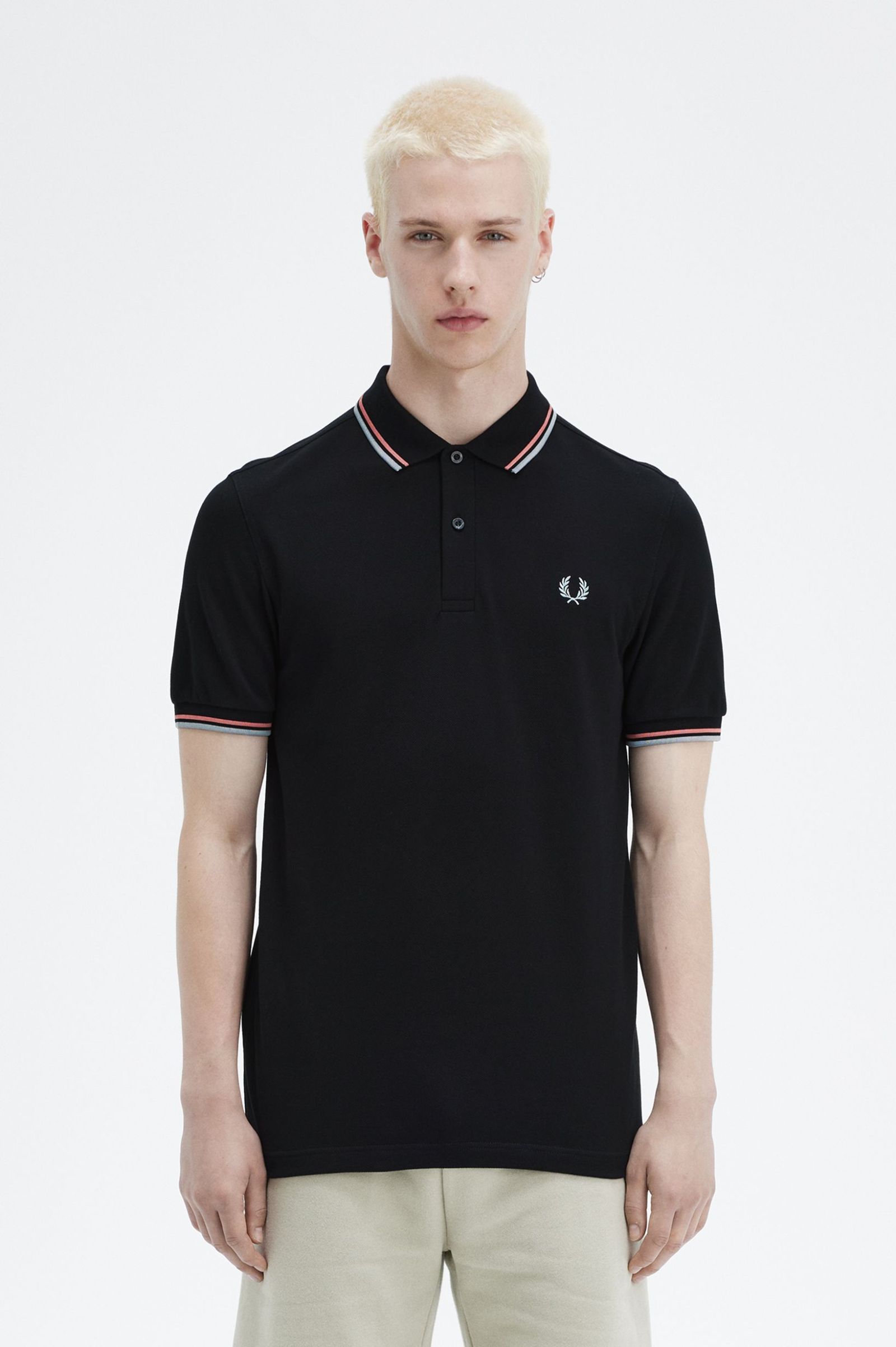 Fred Perry Twin Tipped Shirt M3600 in Black / Coral Heat / Silver Blue