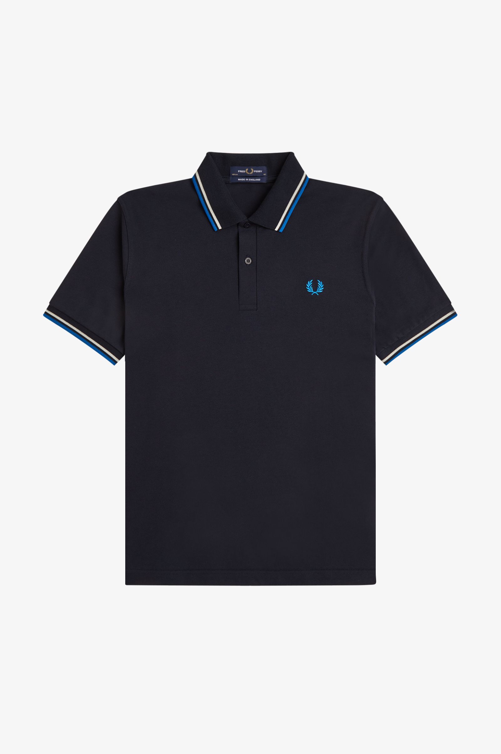 Fred Perry Made in England M12 Twin Tipped Polo Shirt (Navy/Tramline White/Indoor Court Blue)