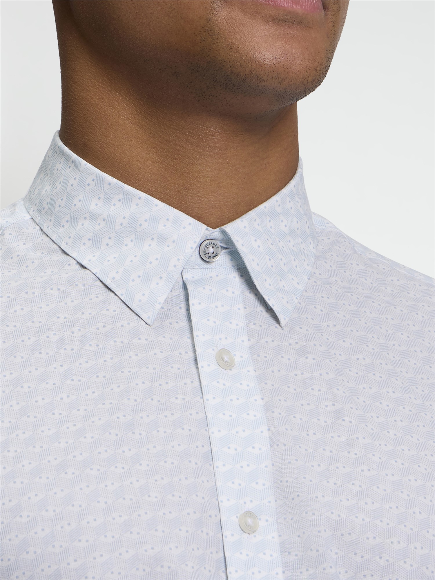 Ben Sherman Long Sleeve Optic Geo Print Shirt (Snow White)