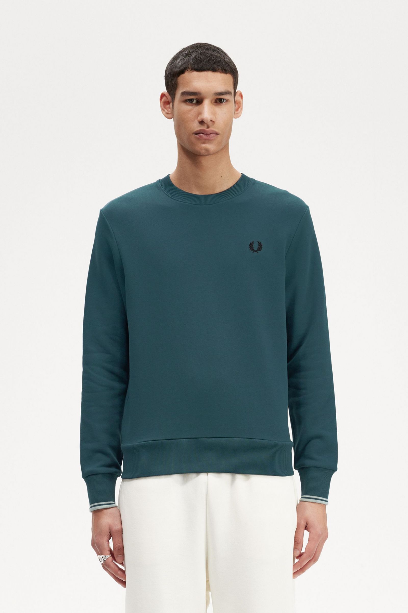 Fred Perry Crew Neck Sweatshirt in Petrol Blue 