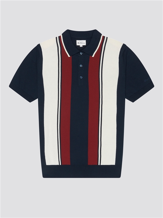 Ben Sherman Mod Stripe Knitted Herren Polo-Shirt in Dark Navy