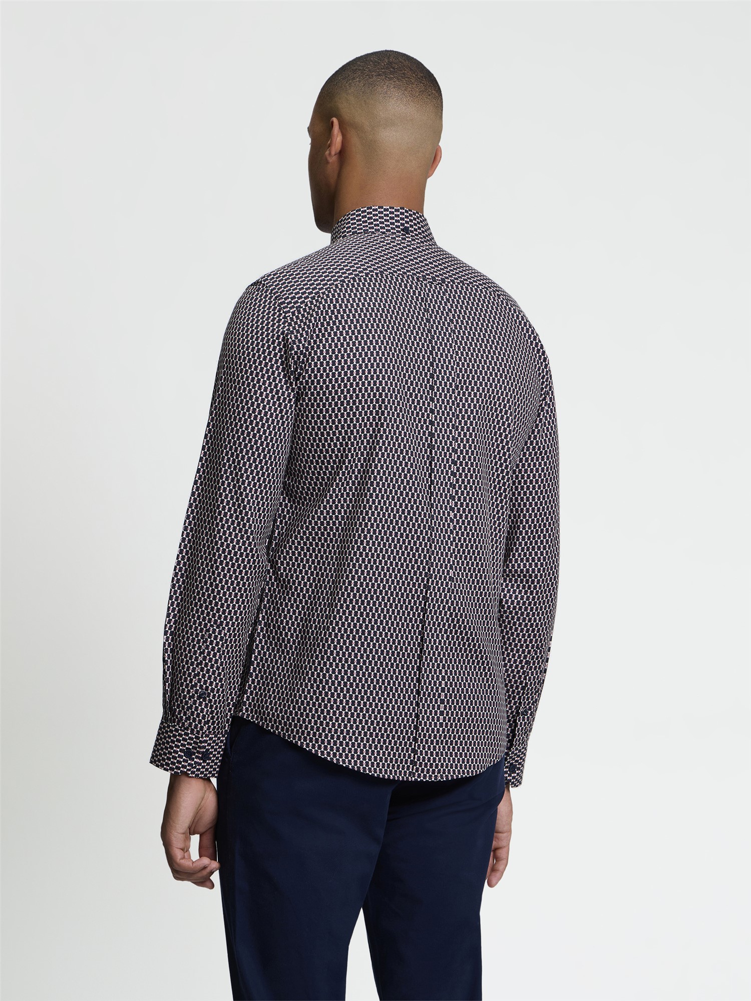 Ben Sherman Long Sleeve Micro Geo Print Shirt (Dark Navy)