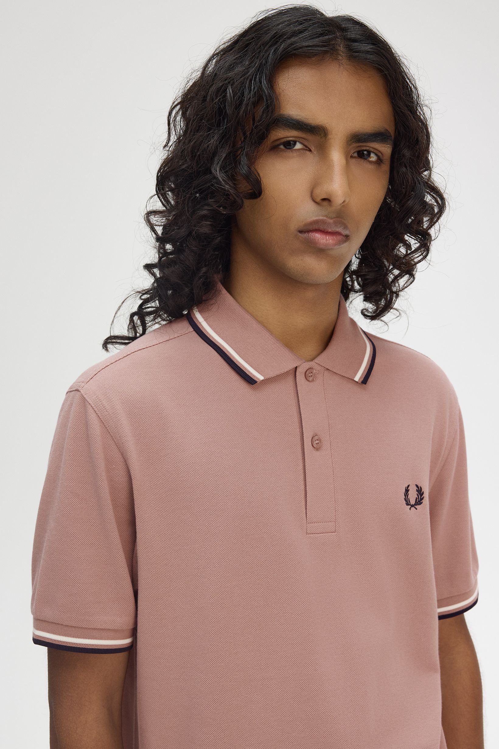 Fred Perry  Twin Tipped Polo Shirt (Dark Pink/Ecru/Navy)
