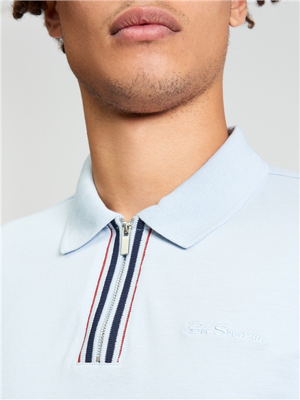 Ben Sherman Short Sleeve Placket Interest Polo (Powder Blue)