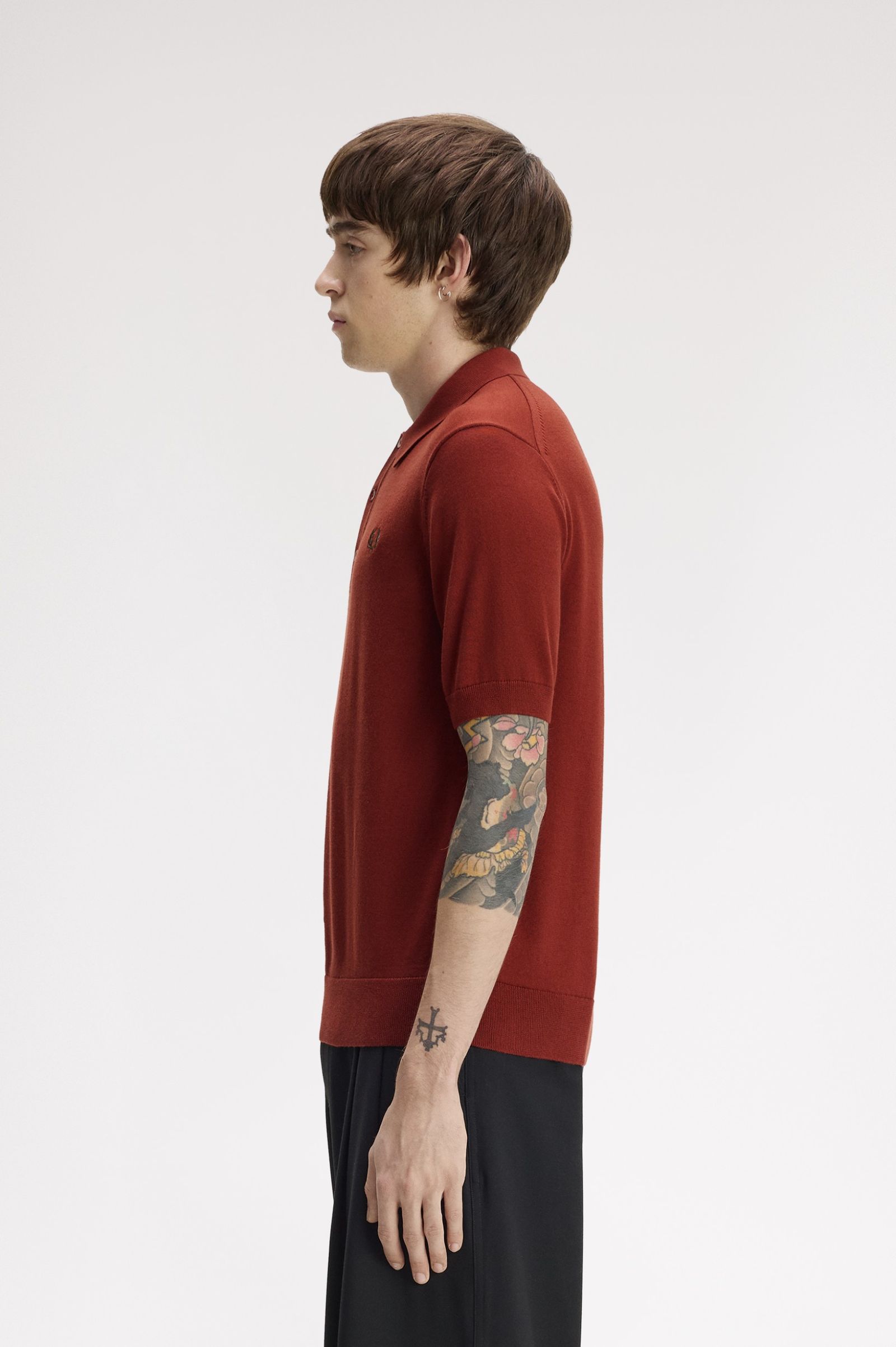 Fred Perry Cotton Knitted Shirt (Brandy) 