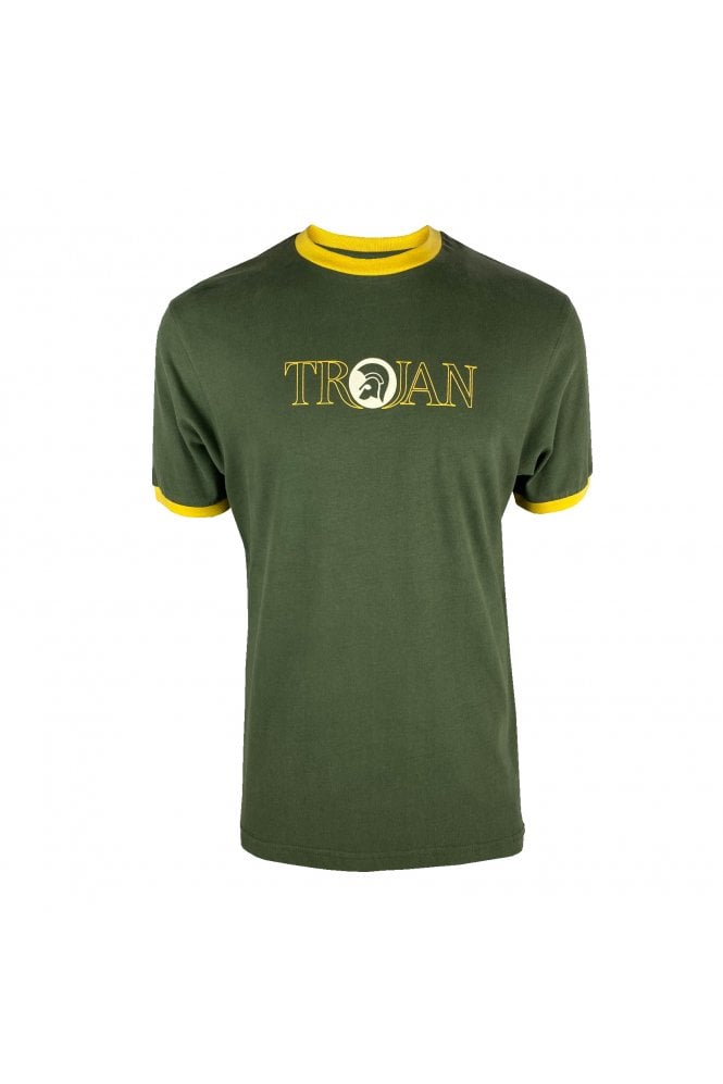 Trojan T-Shirt Outline Logo in Army 