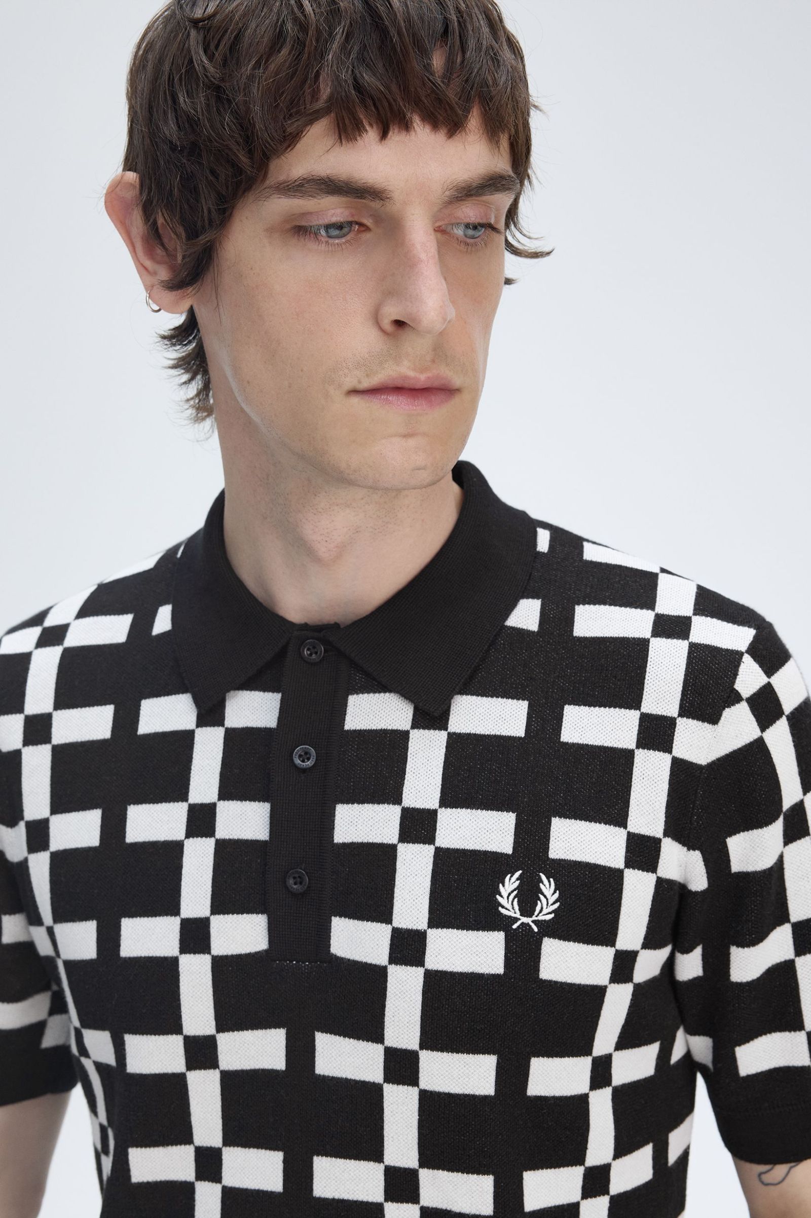 Fred Perry Geometric Jacquard Knit Shirt in Black