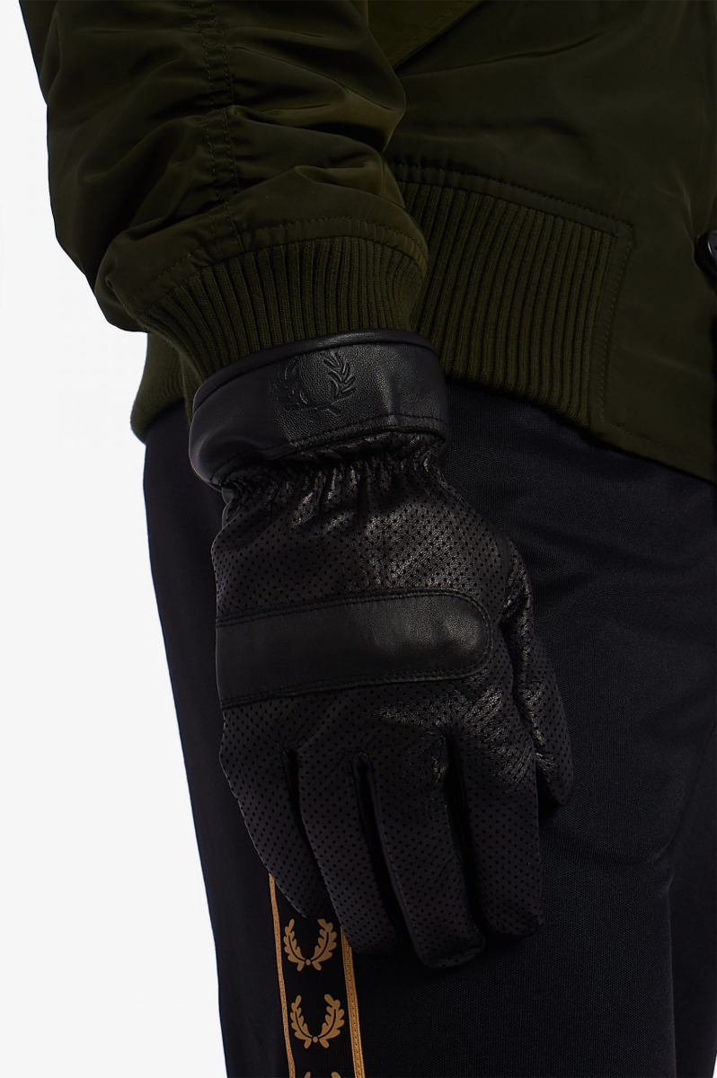 Fred Perry Peeforated Leather Gloves Black-S/M