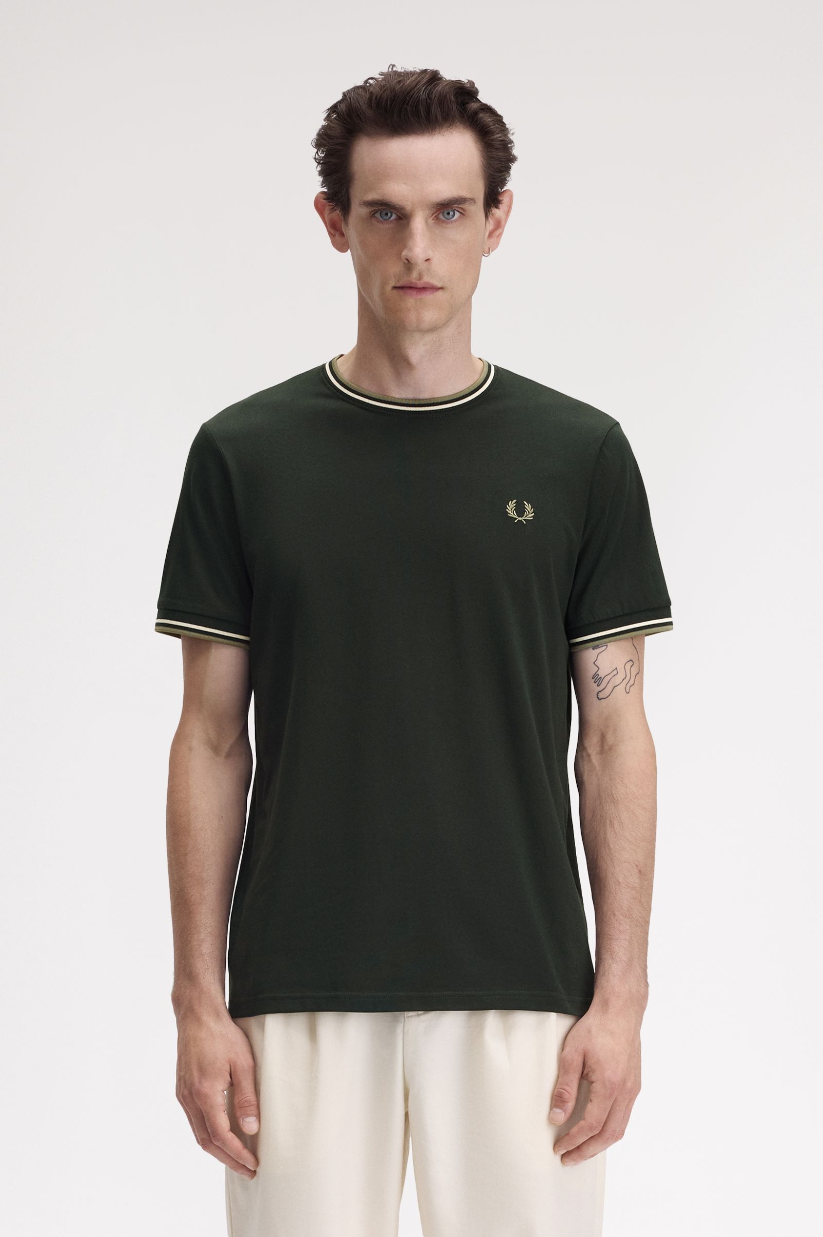 Fred Perry Twin Tipped T-Shirt in Night Green/Light Ecru/Olive Mint 