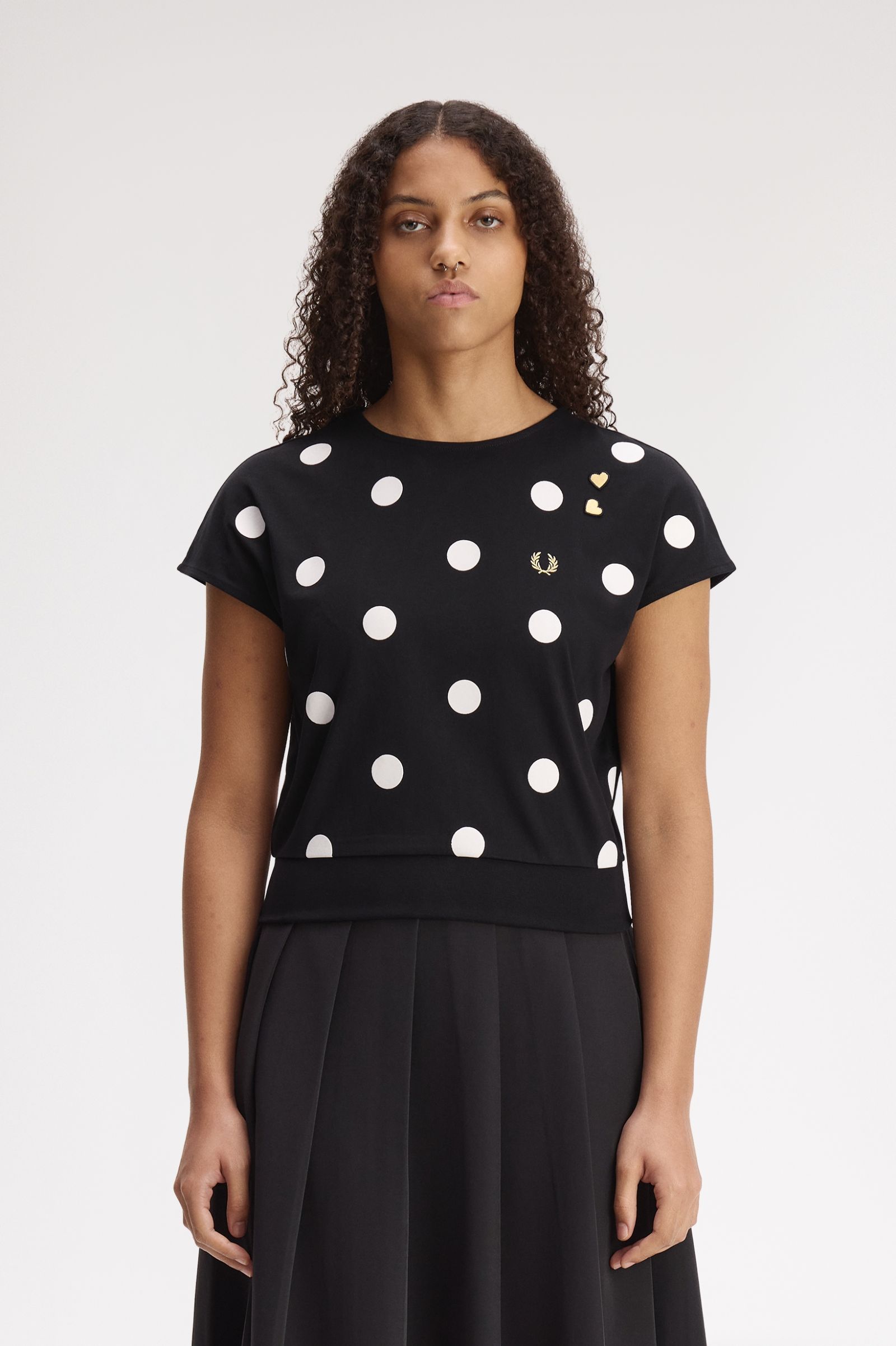 Fred Perry Amy Winehouse Flocked Polka Dot Top (Black)